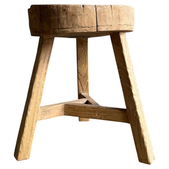 Vintage Elm Wood Chop Block Table #K21 For Sale at 1stDibs