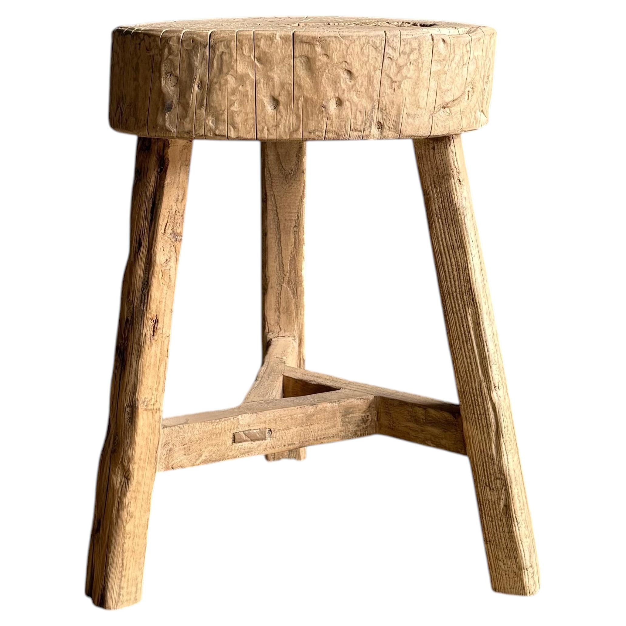 Vintage Elm Wood Chop Block Table #K21 For Sale at 1stDibs