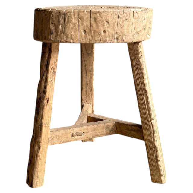 Vintage Elm Wood Chop Block Table #K21 For Sale at 1stDibs
