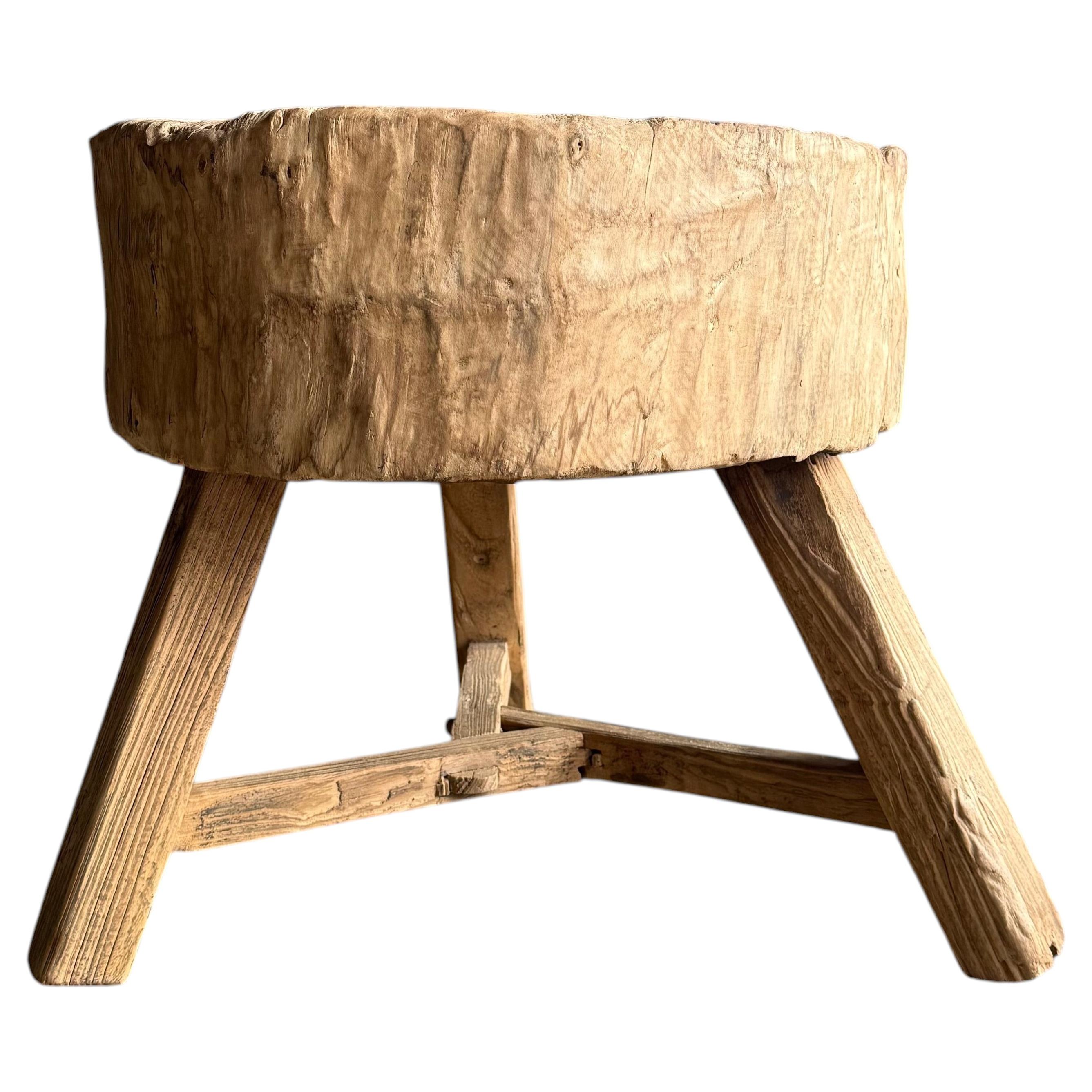 Tavolo Chop Block in legno di olmo vintage #9A0 in vendita