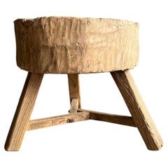 Vintage Elm Wood Chop Block Table #9A0