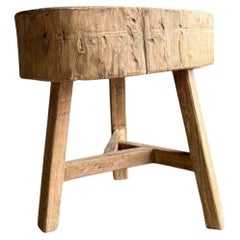 Vintage Elm Wood Chop Block Table #9E7