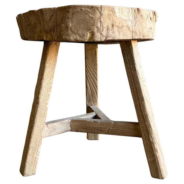 Vintage Elm Wood Chop Block Table For Sale at 1stDibs