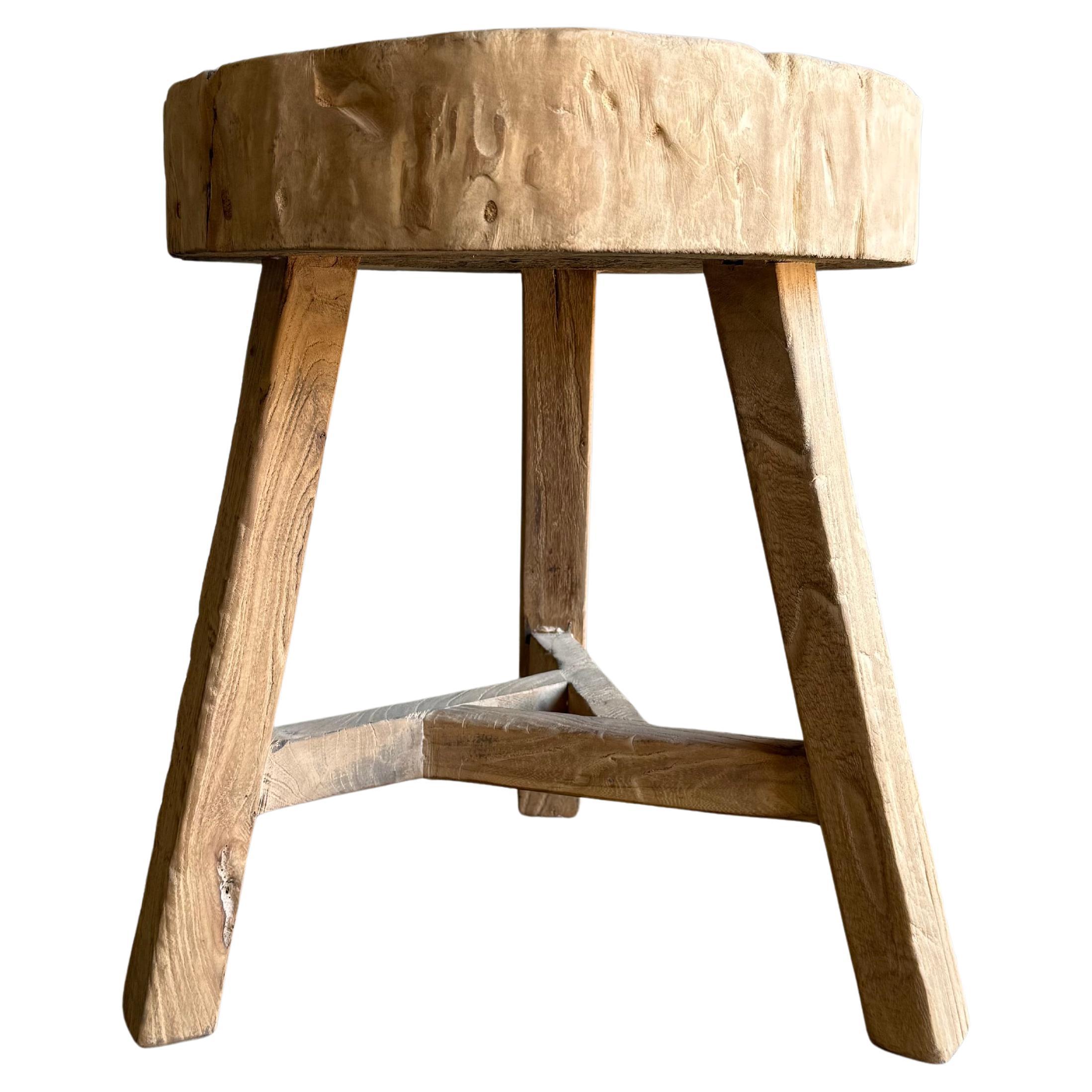 Vintage Elm Wood Chop block Table For Sale at 1stDibs