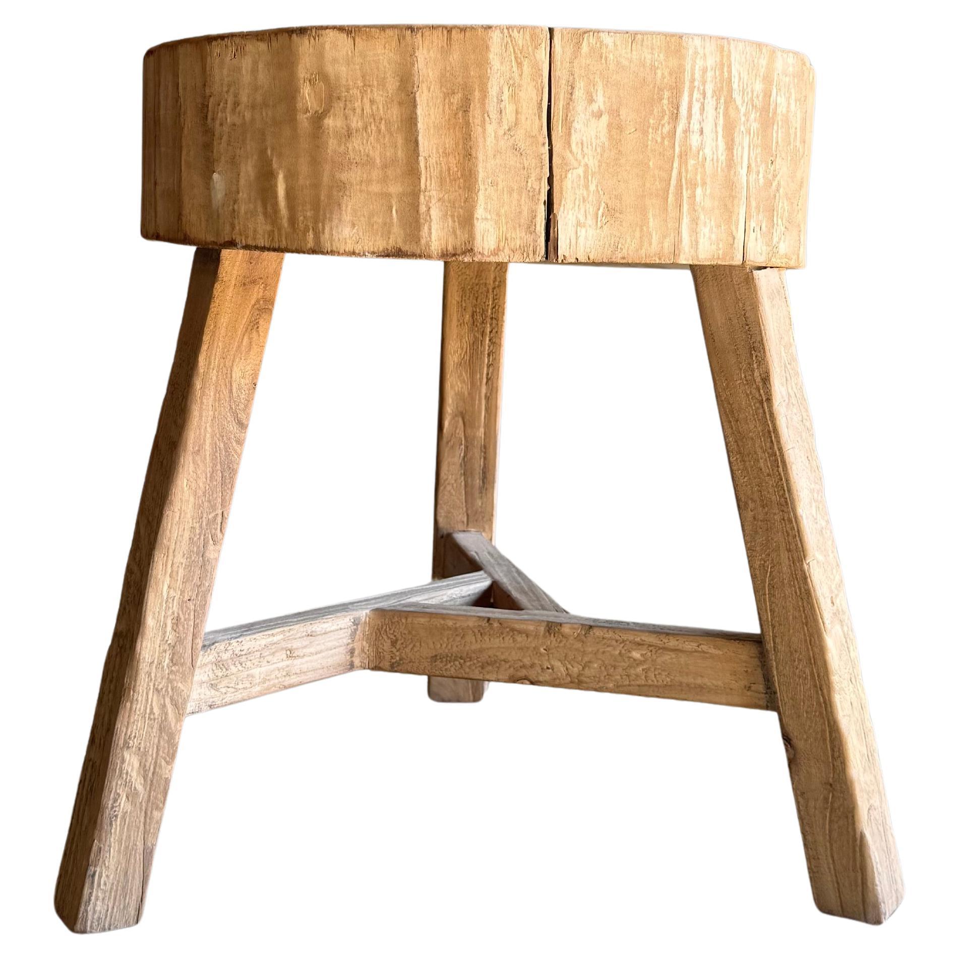 Vintage Elm Wood Chop Block Table #T27 For Sale