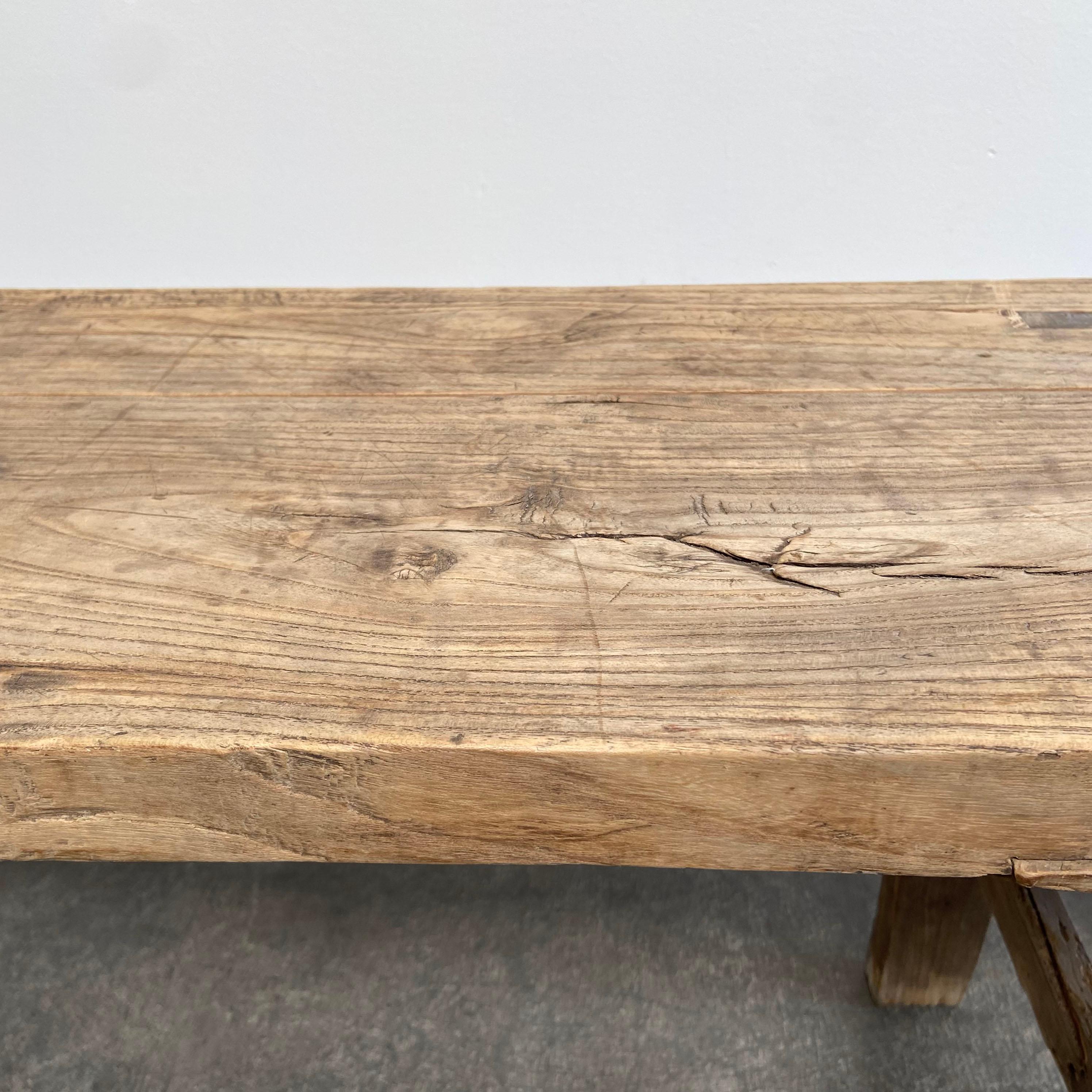 20th Century Vintage Elm Wood Coffee Table Bench