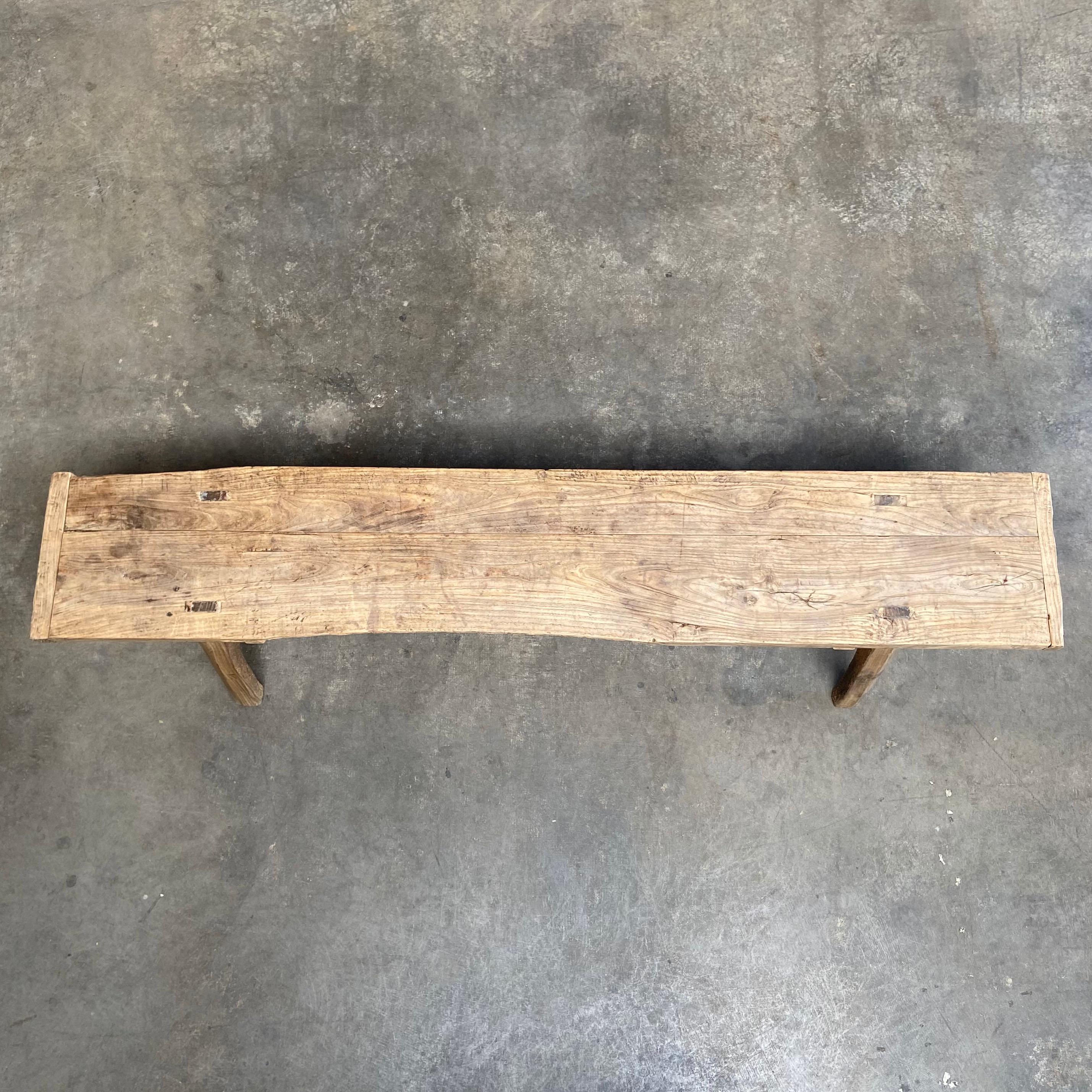 Vintage Elm Wood Coffee Table Bench 1