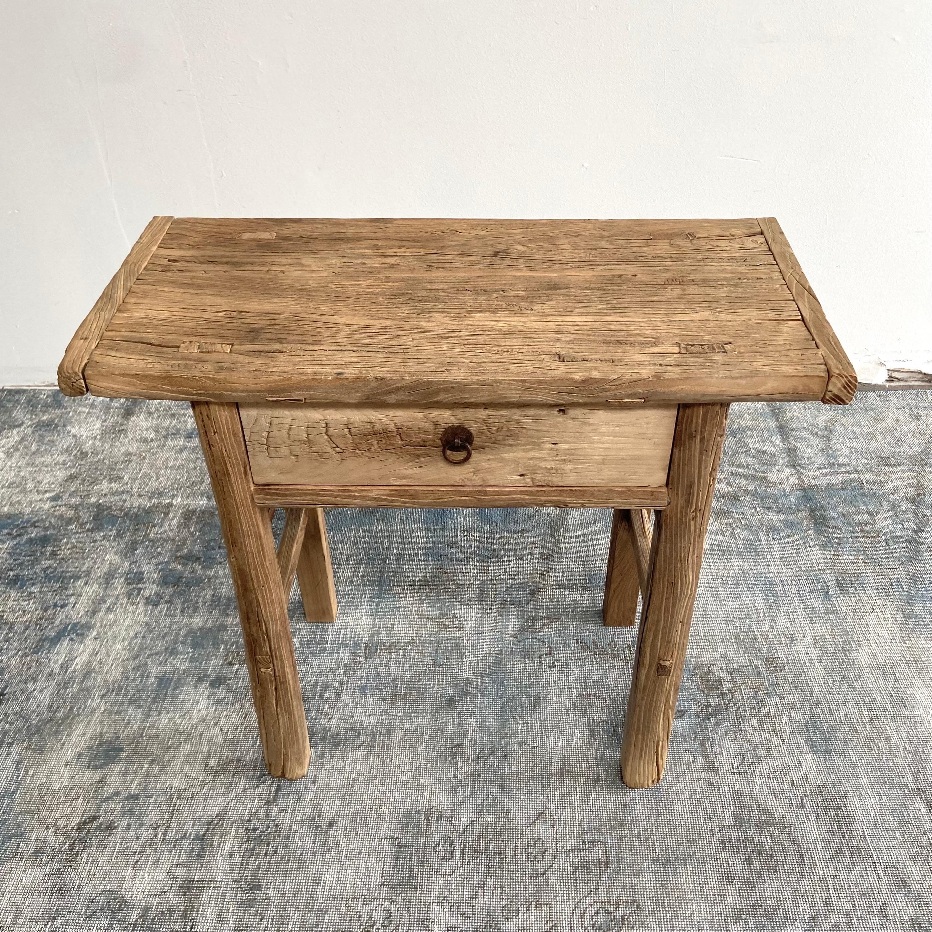 Vintage Antique Elm wood console table. Beautiful antique patina, with weathering and age, these are solid and sturdy ready for daily use, use as a entry table, sofa table or console in a dining room. Great in a living room with baskets or ottomans