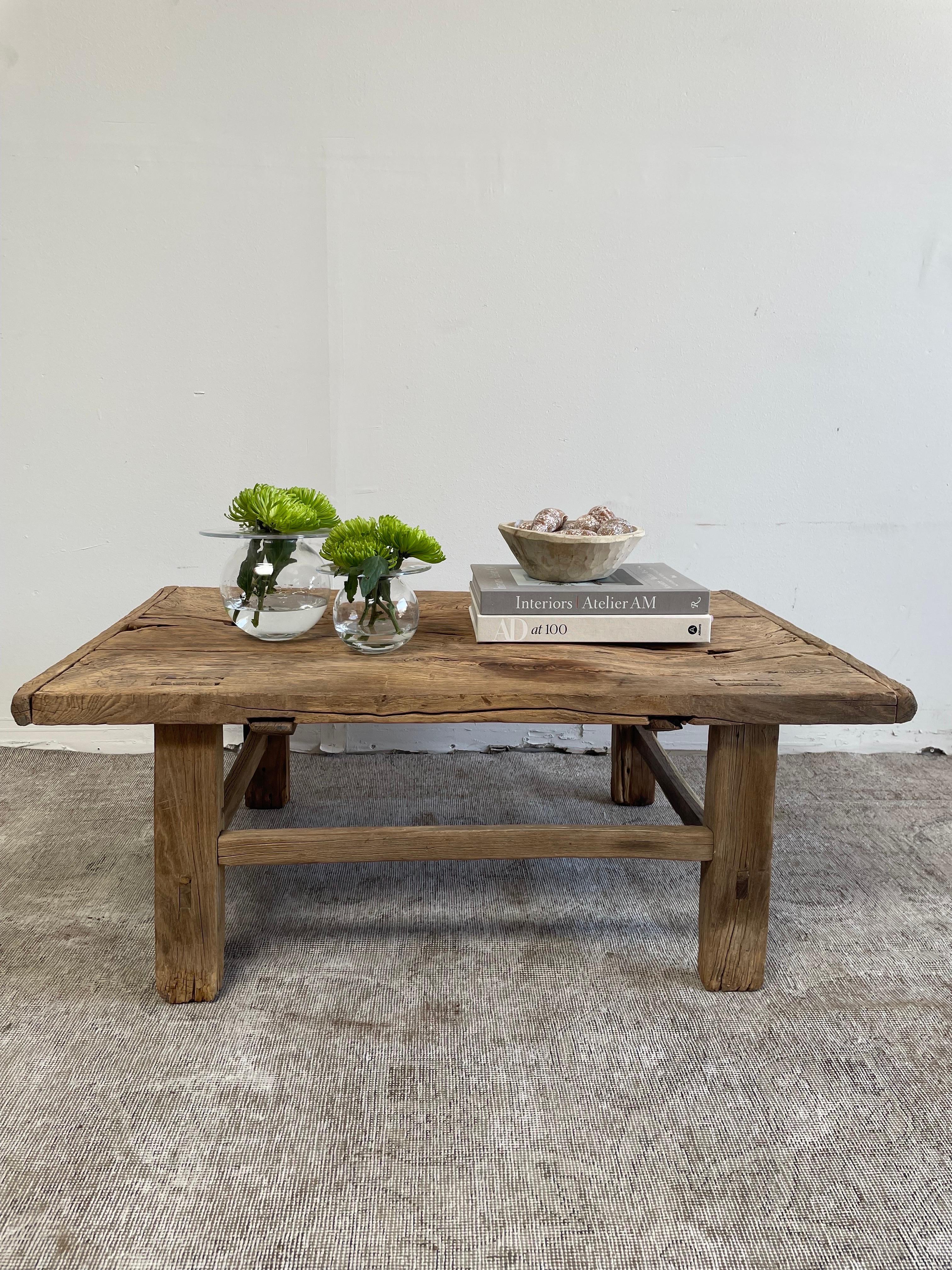 Vintage Antique Elm Wood coffee table with beautiful antique weathered patina top
These are the real vintage antique elm wood coffee table! Beautiful antique patina, with weathering and age, these are solid and sturdy ready for daily use, use as a