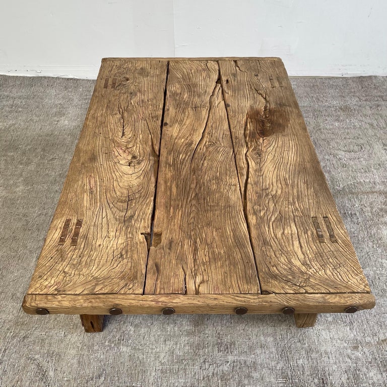 Vintage Elm Wood Coffee Table For Sale at 1stDibs