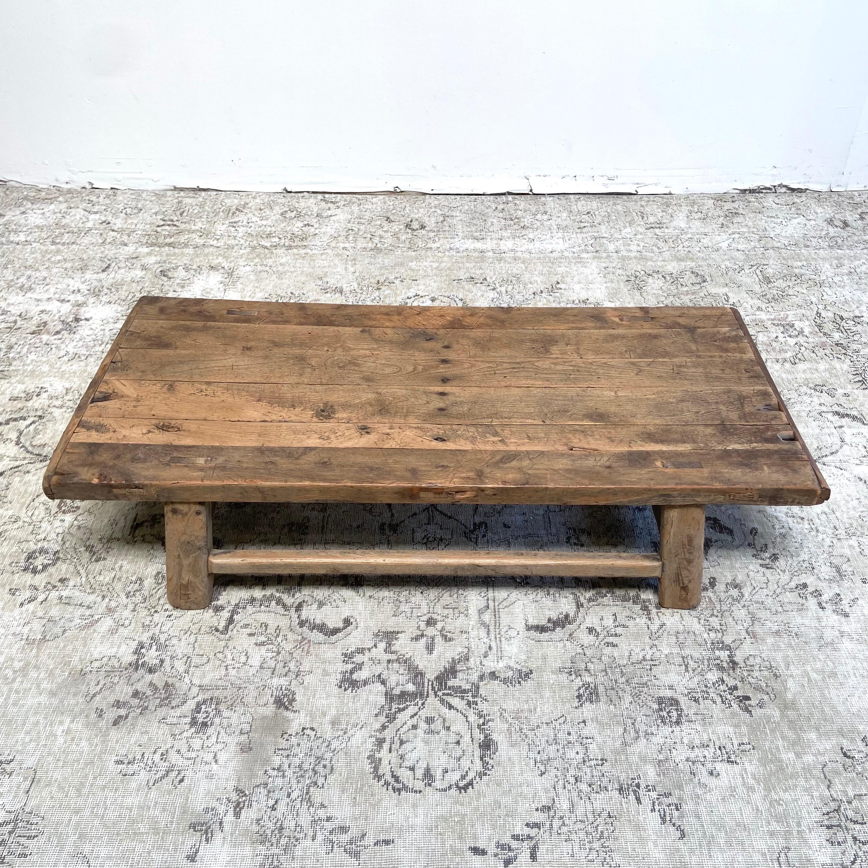 20th Century Vintage Elm Wood Coffee Table