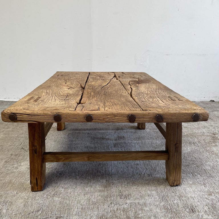 Vintage Elm Wood Coffee Table For Sale at 1stDibs