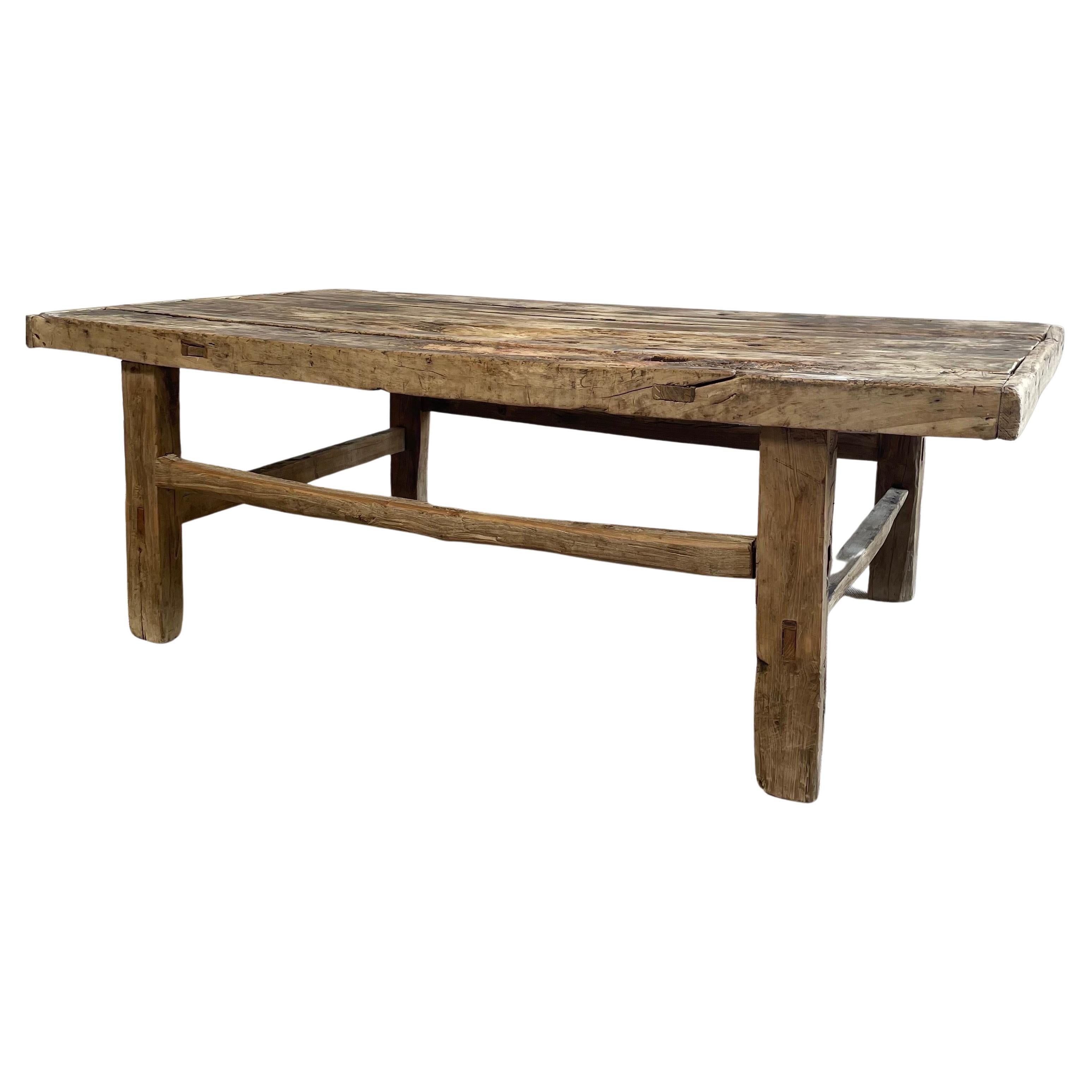 Vintage Elm Wood Coffee Table For Sale at 1stDibs