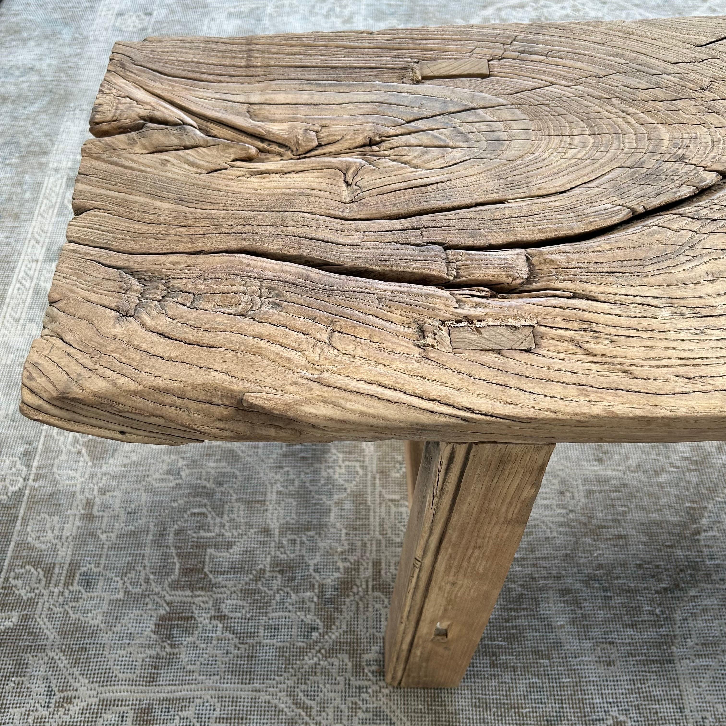 Vintage Elm Wood Coffee Table or Bench 8