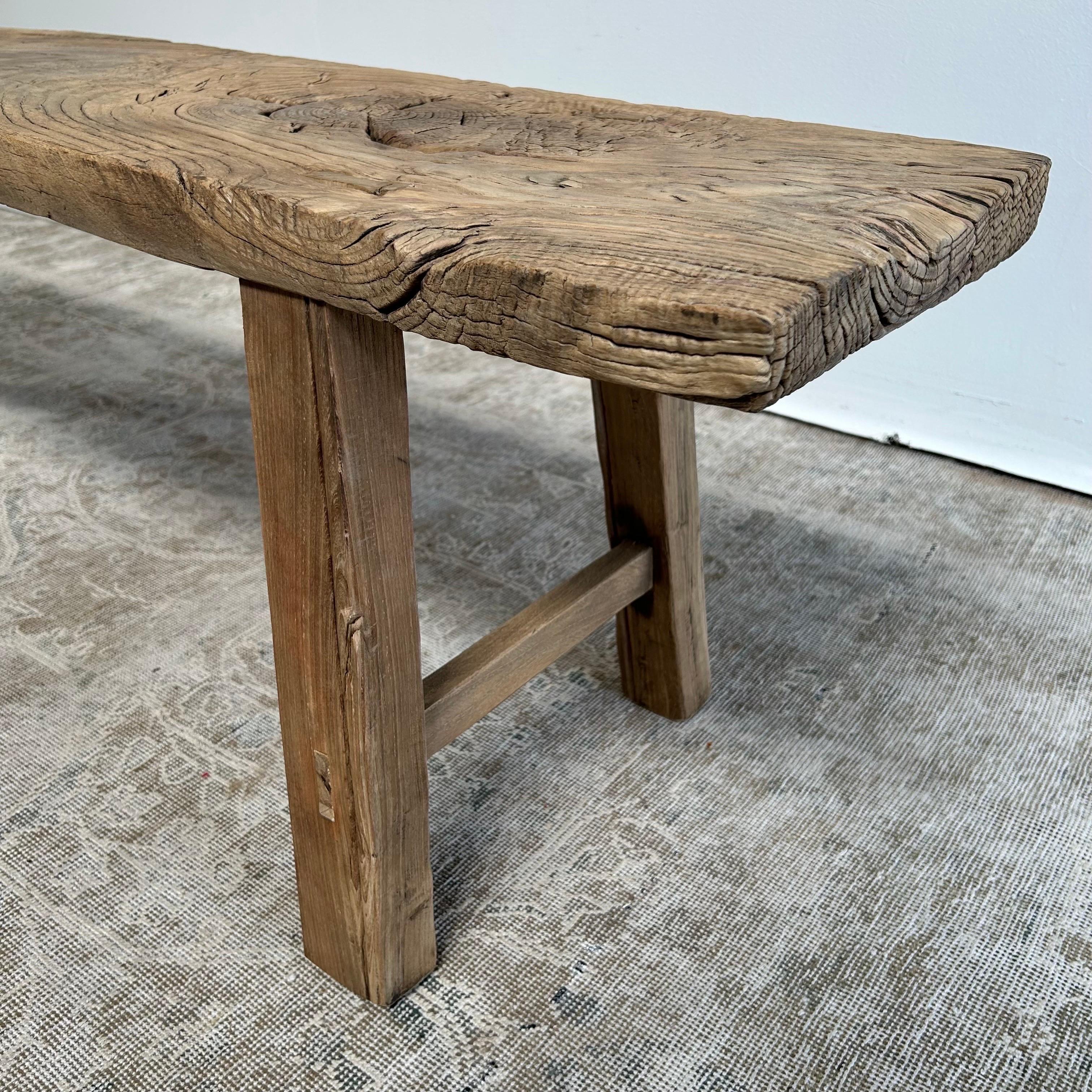 Vintage Elm Wood Coffee Table or Bench 9