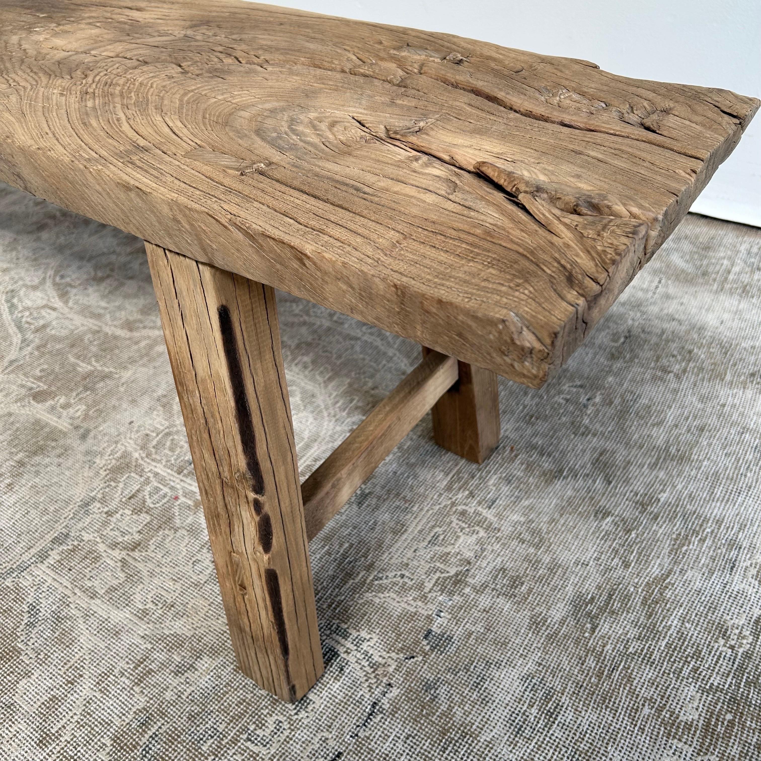 Vintage Elm Wood Coffee Table or Bench 10