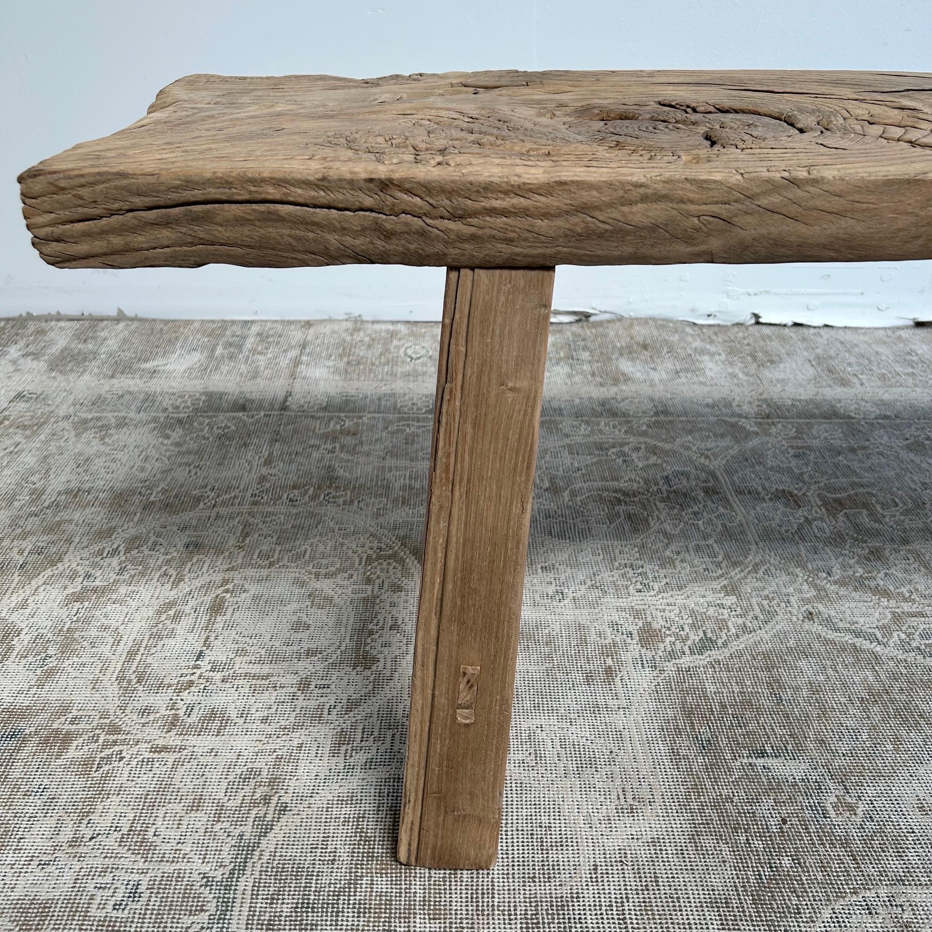 Vintage Elm Wood Coffee Table or Bench 11