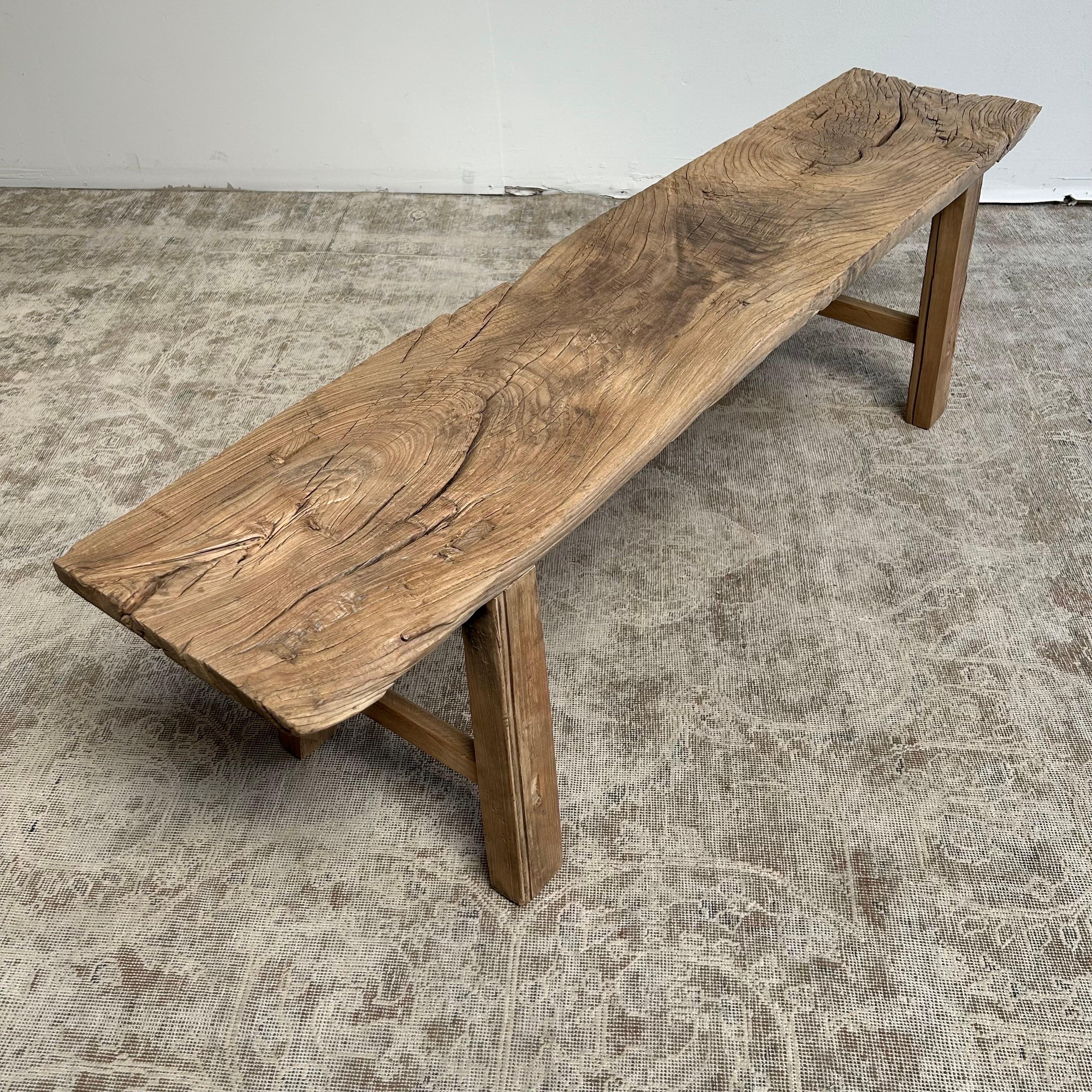 Organic Modern Vintage Elm Wood Coffee Table or Bench