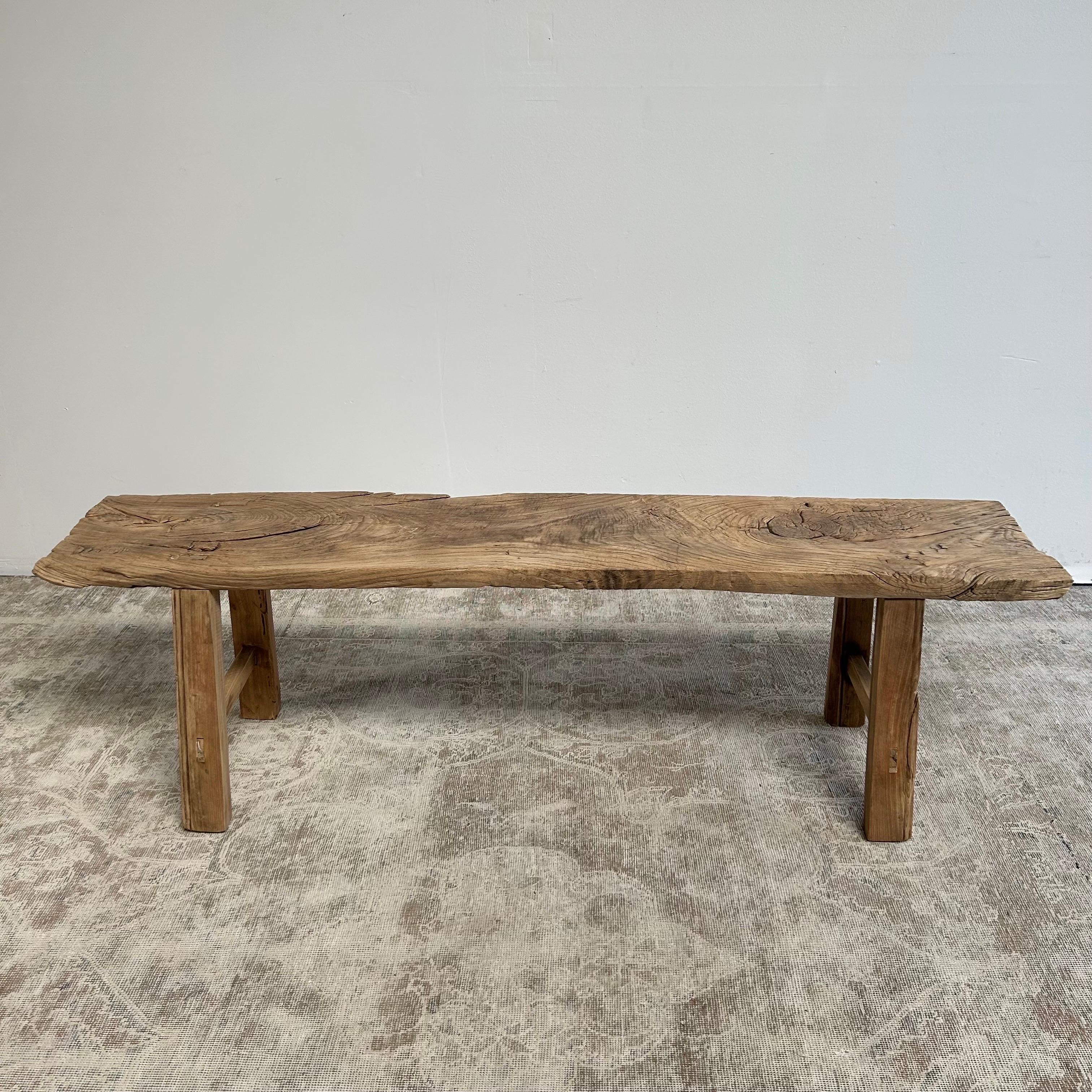 Asian Vintage Elm Wood Coffee Table or Bench