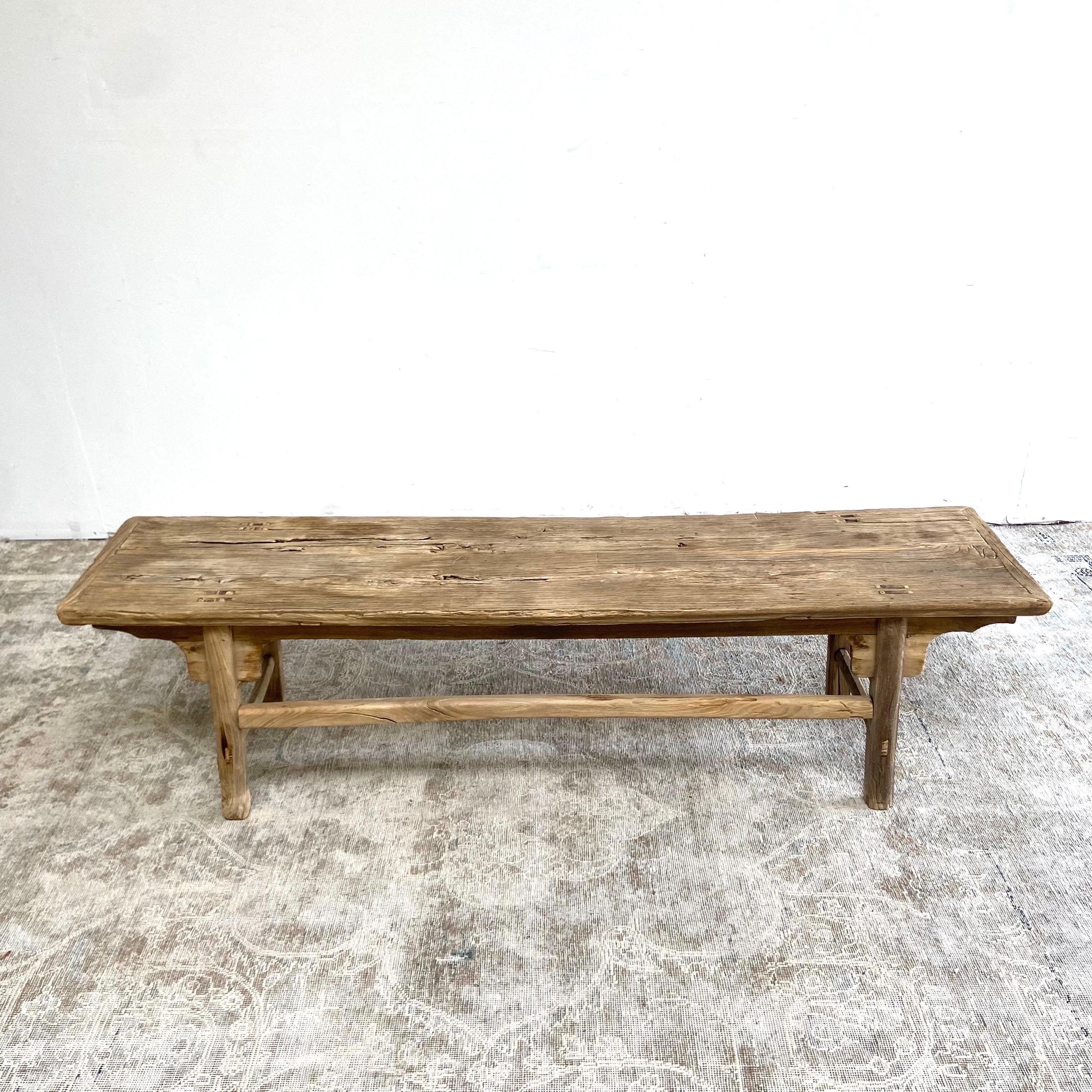 20th Century Vintage Elm Wood Coffee Table or Bench-72″