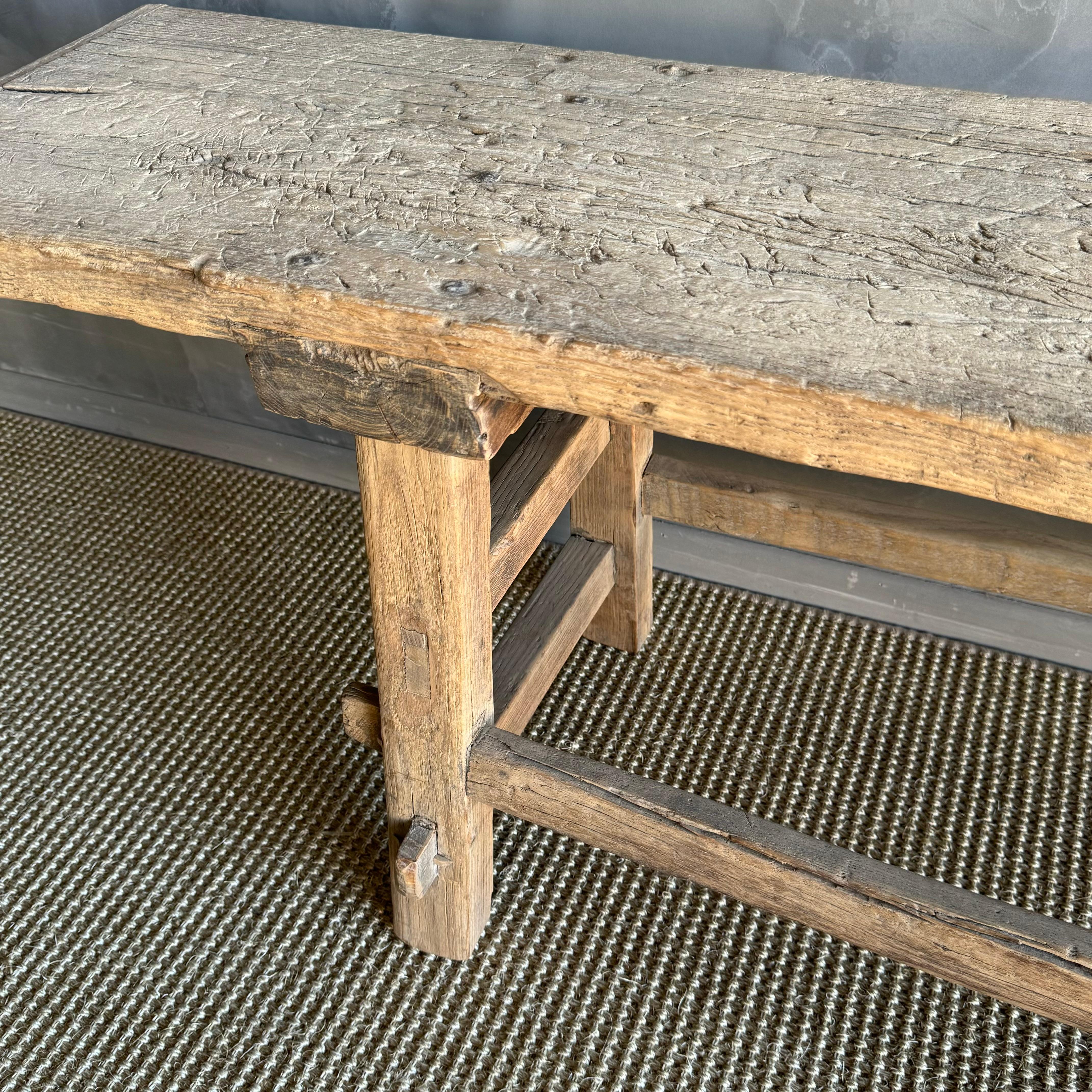 Tavolino o panca in legno di olmo vintage da 82 pollici in vendita 3