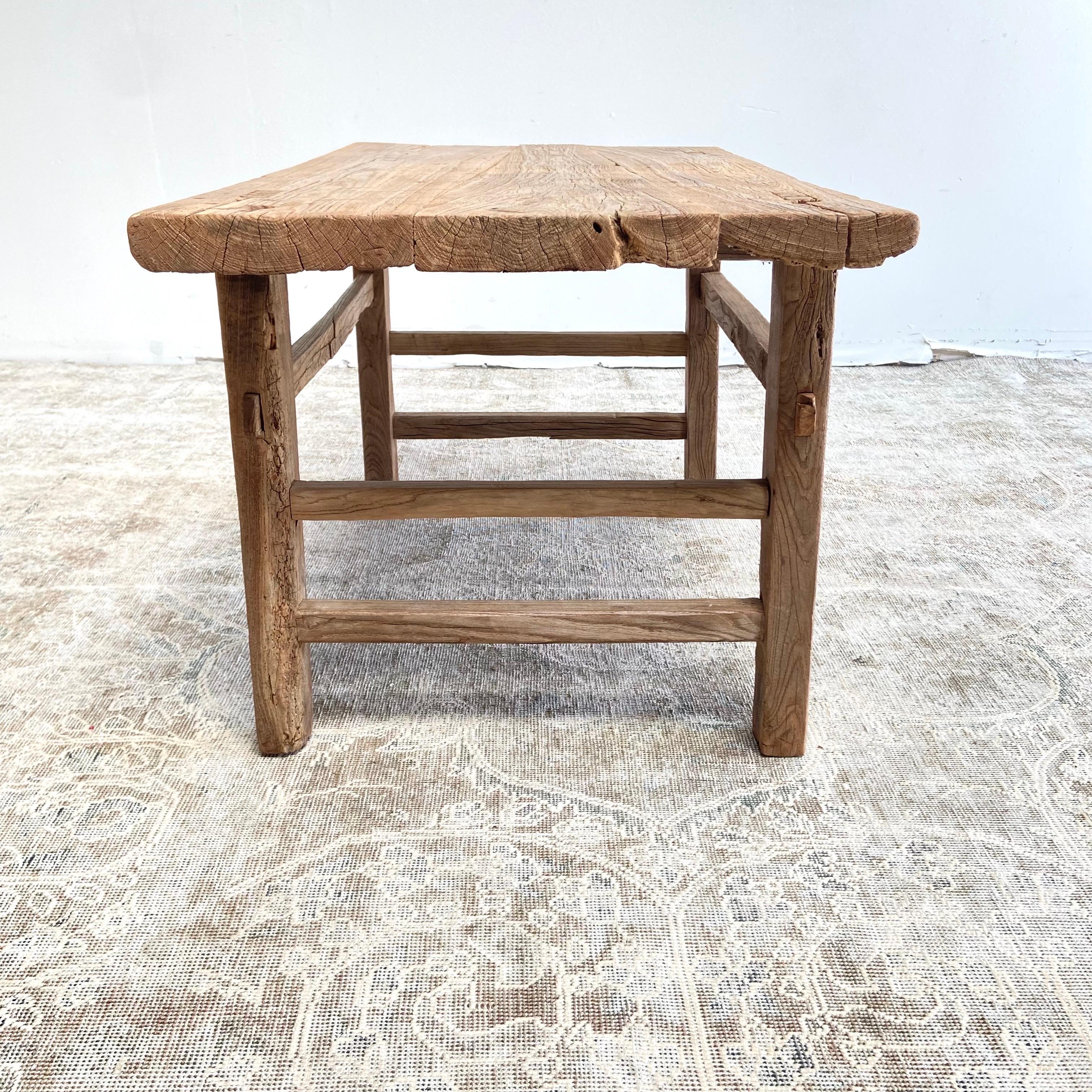 Vintage Elm Wood Coffee Table or Bench For Sale 6