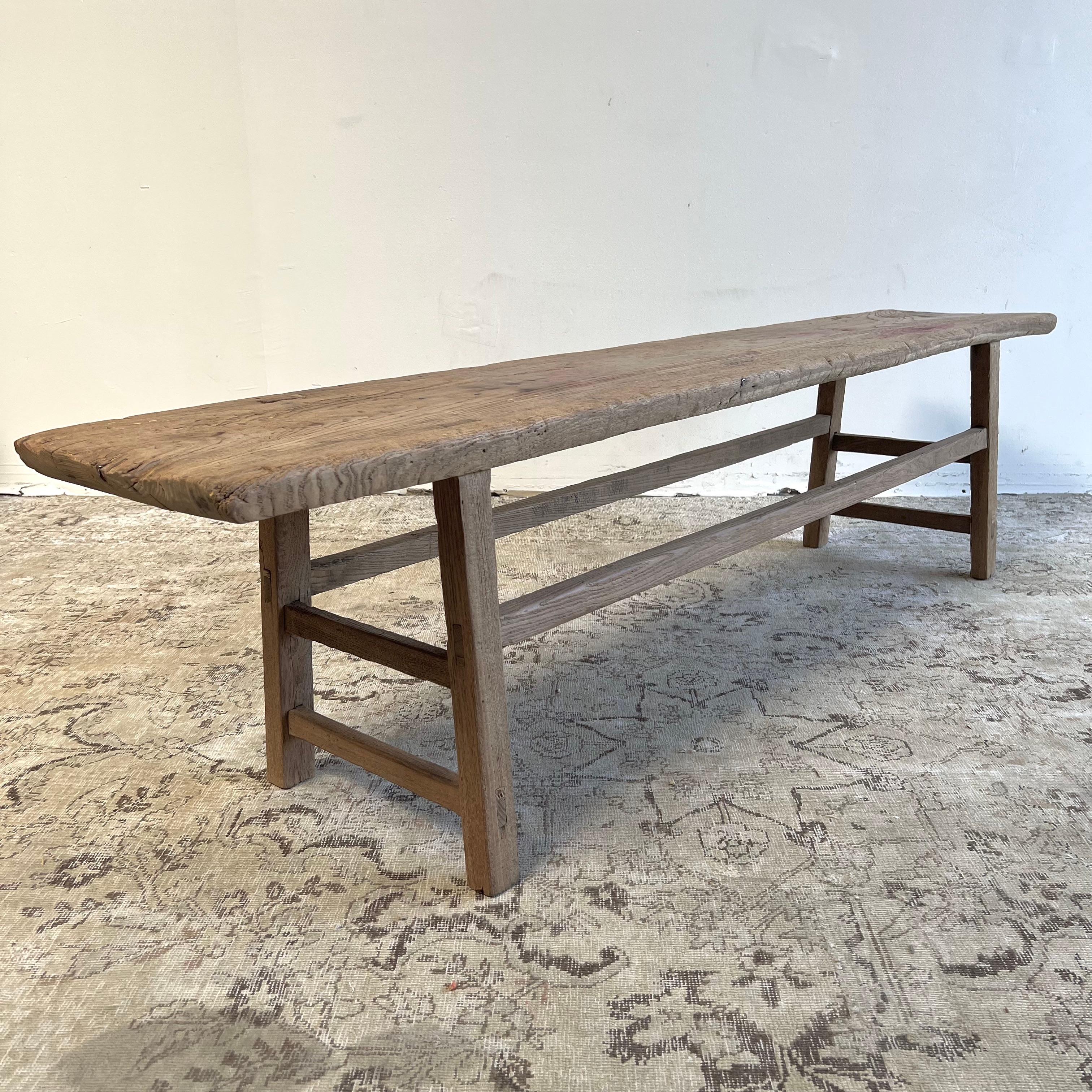 Vintage antique elm wood coffee table with beautiful antique weathered patina top Beautiful antique patina, with weathering and age, these are solid and sturdy ready for daily use, use as a coffee table or entry bench. Each piece is truly unique and