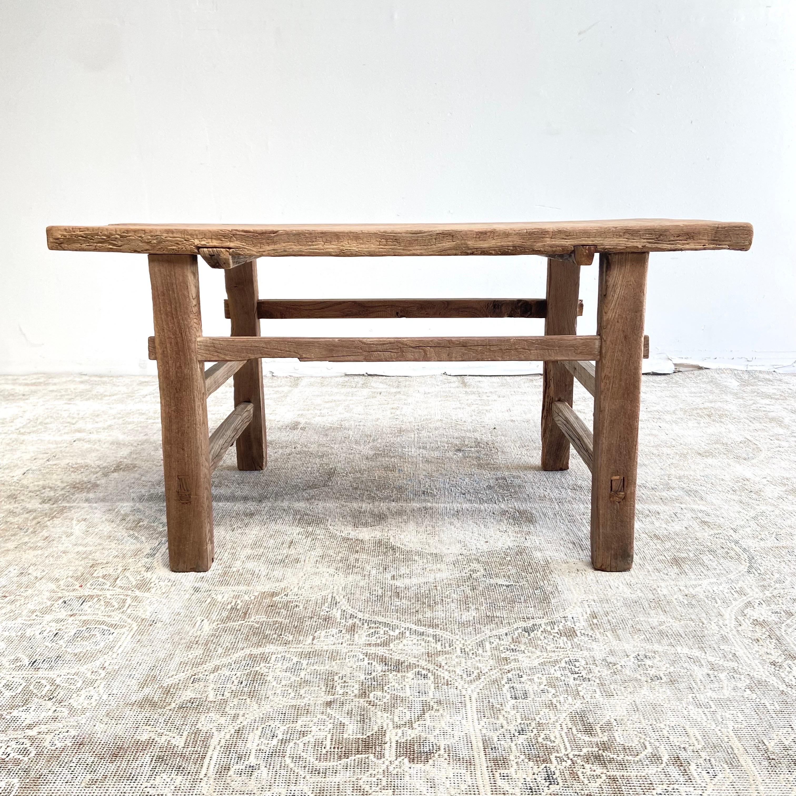 20th Century Vintage Elm Wood Coffee Table or Bench For Sale