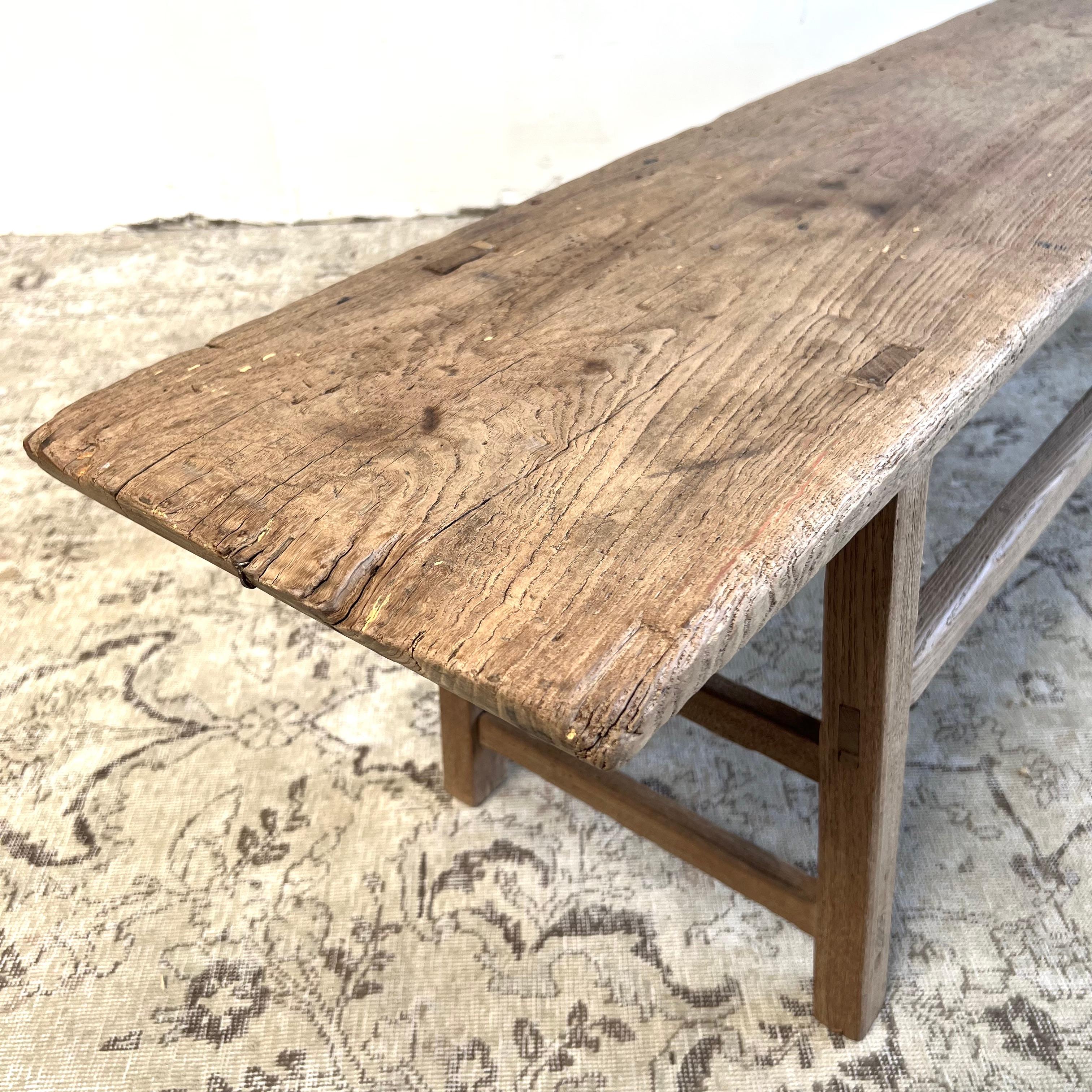 20th Century Vintage Elm Wood Coffee Table or Bench For Sale