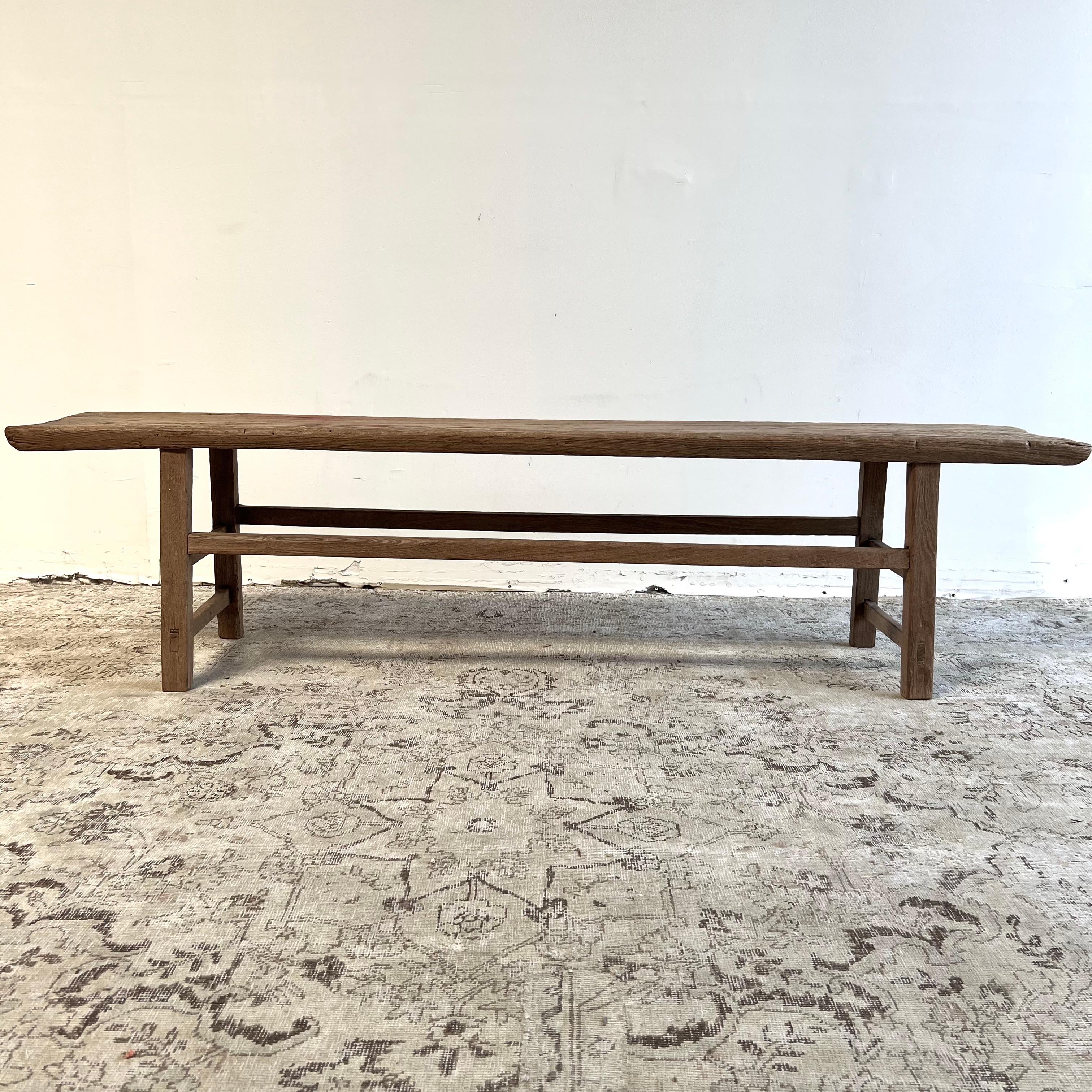Vintage Elm Wood Coffee Table or Bench For Sale 2