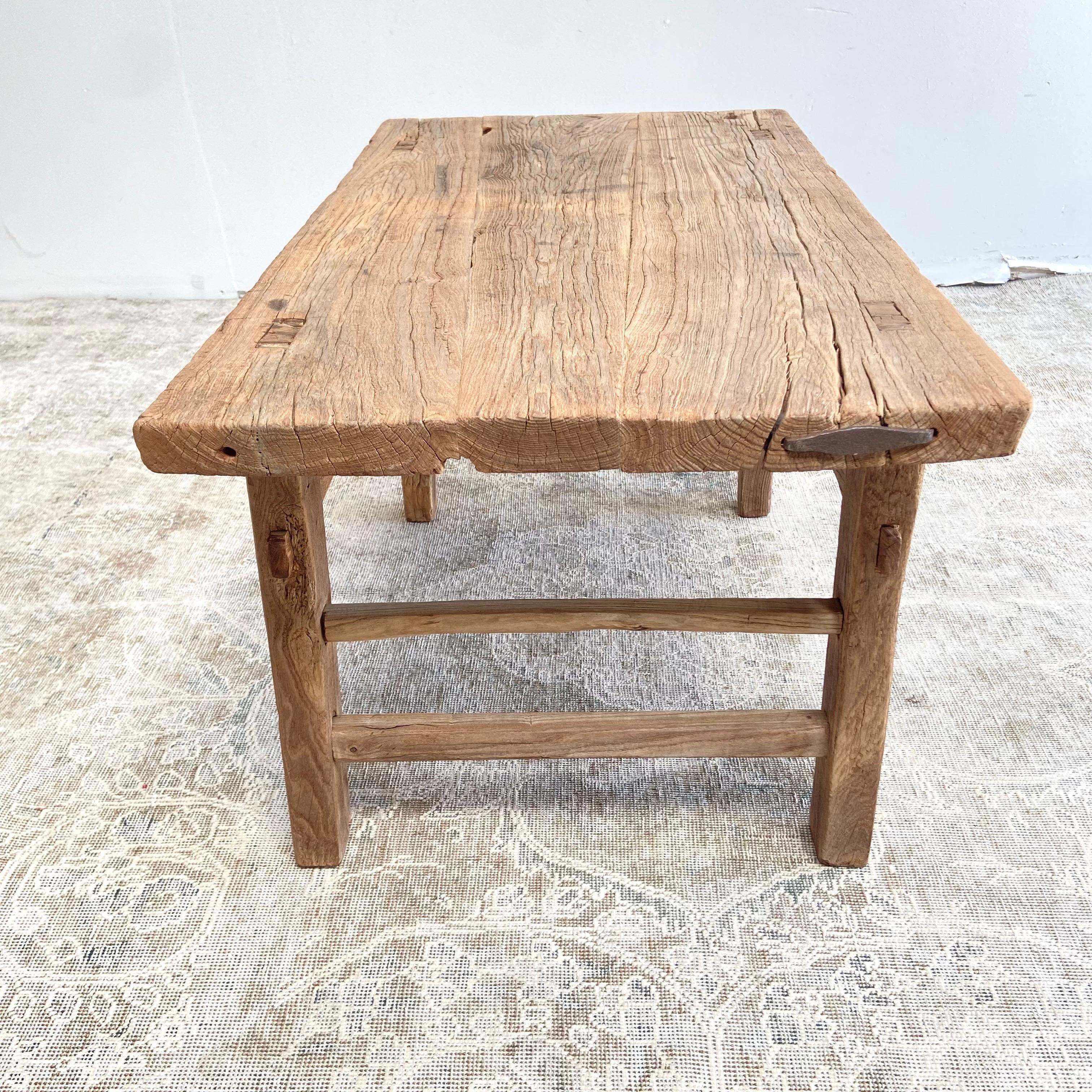 Vintage Elm Wood Coffee Table or Bench For Sale 4