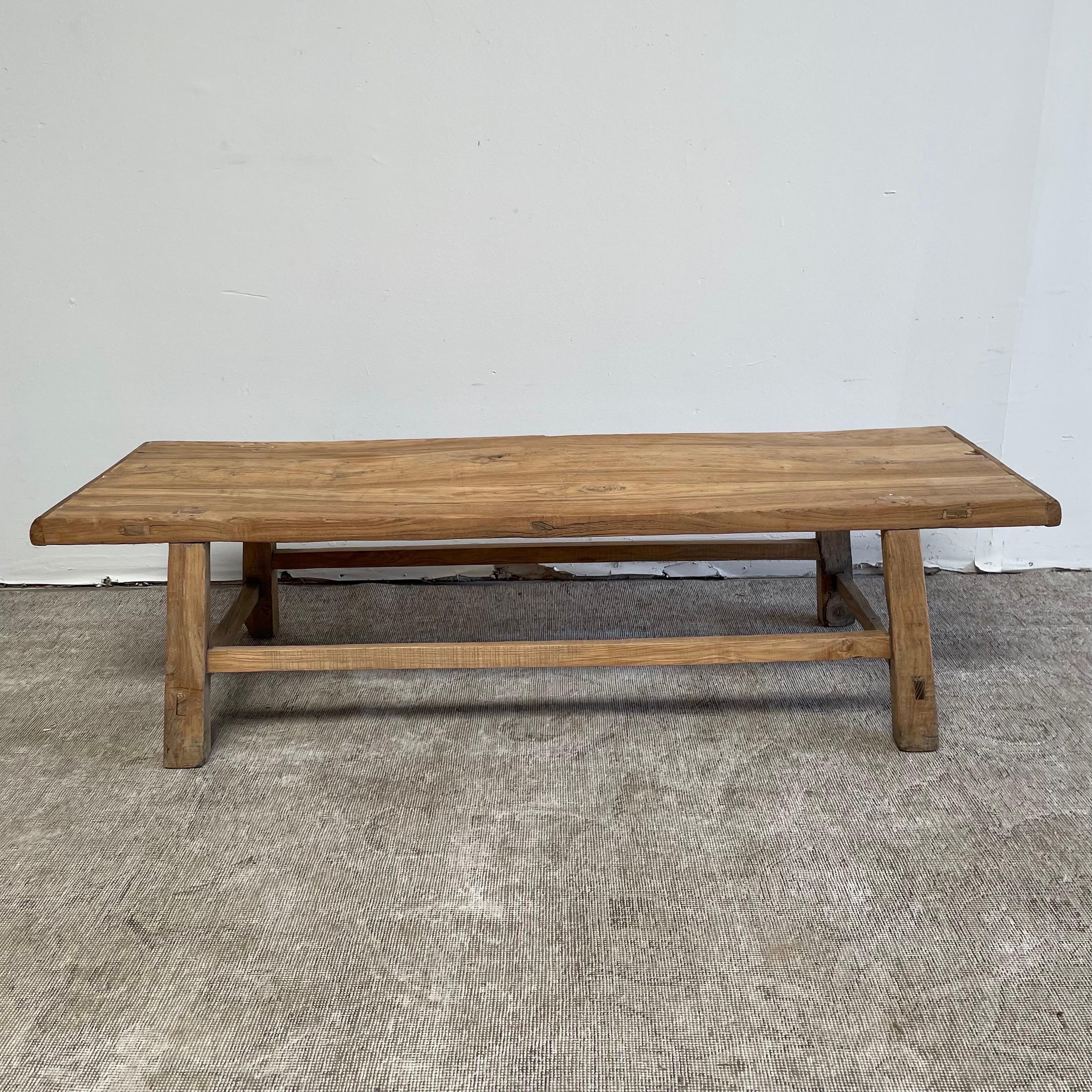 Vintage Elm Wood Coffee Table or Wide Seat Bench 6