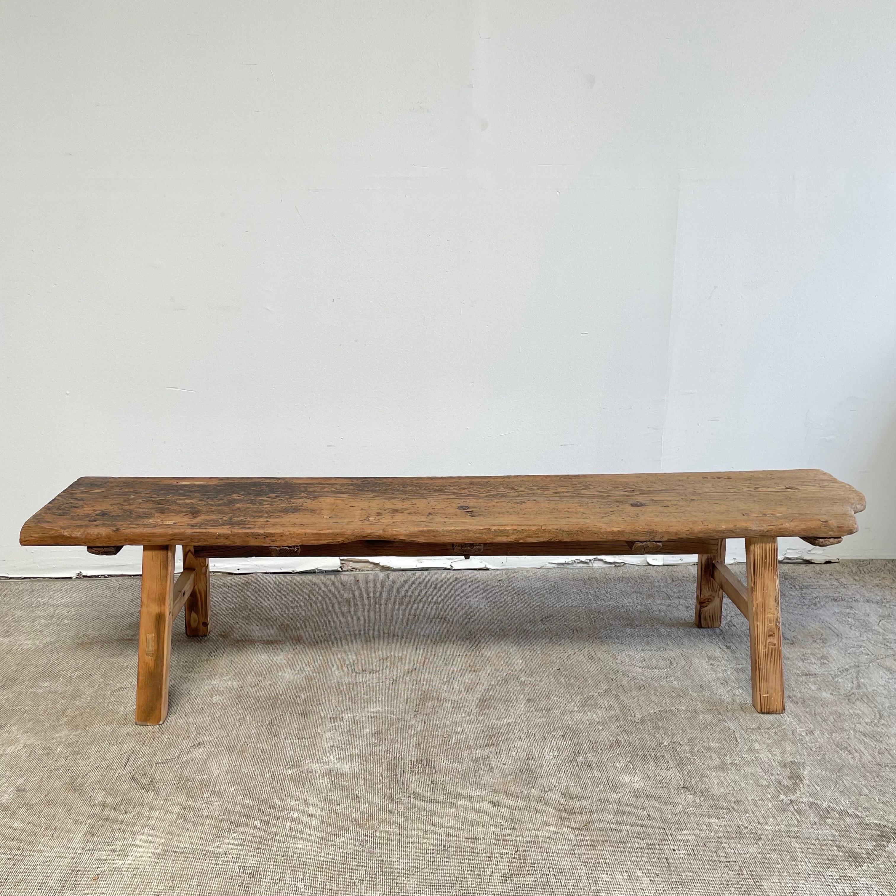 Vintage Elm Wood Coffee Table or Wide Seat Bench 6