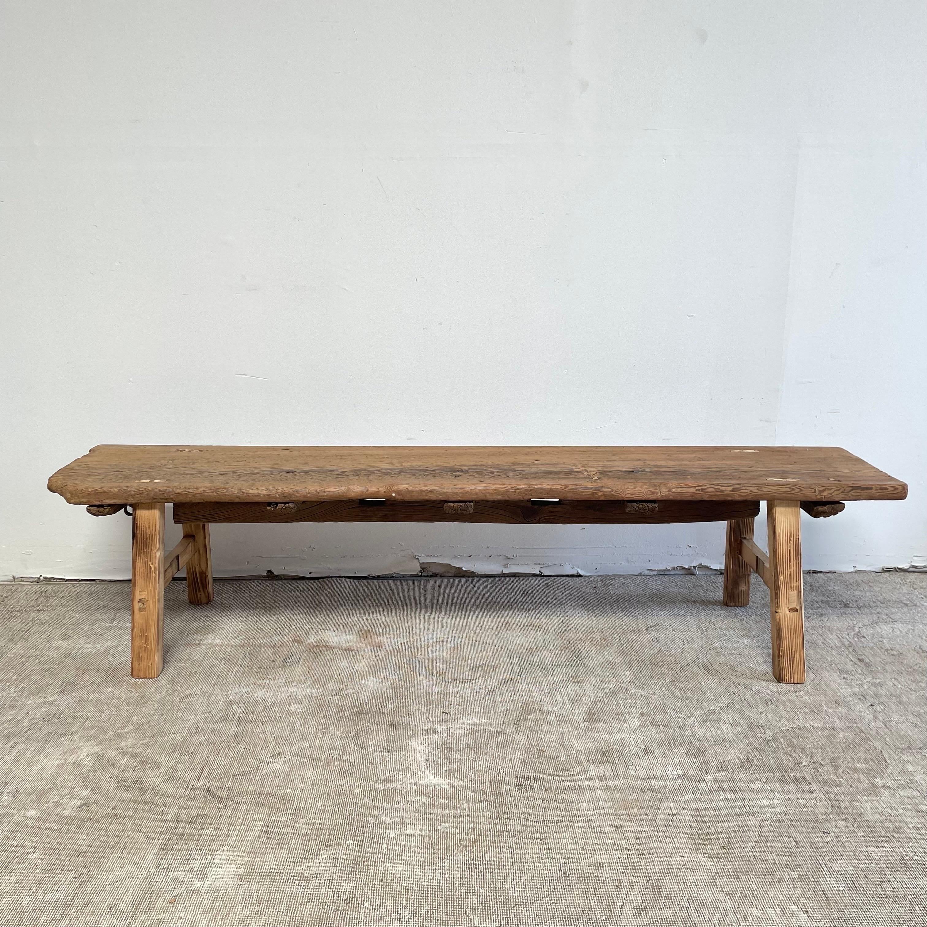 Vintage Elm Wood Coffee Table or Wide Seat Bench For Sale 6