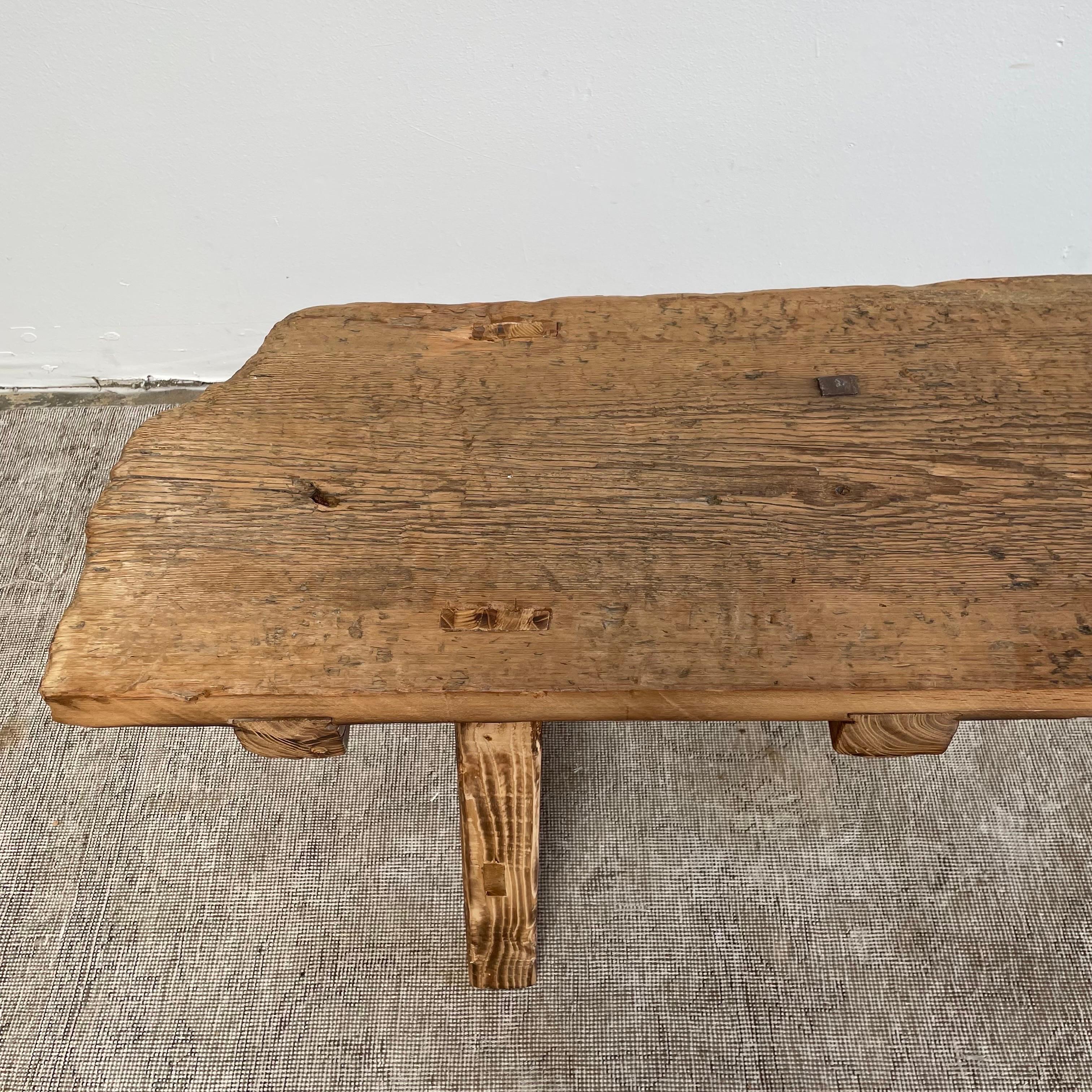 Vintage Elm Wood Coffee Table or Wide Seat Bench In Good Condition In Brea, CA