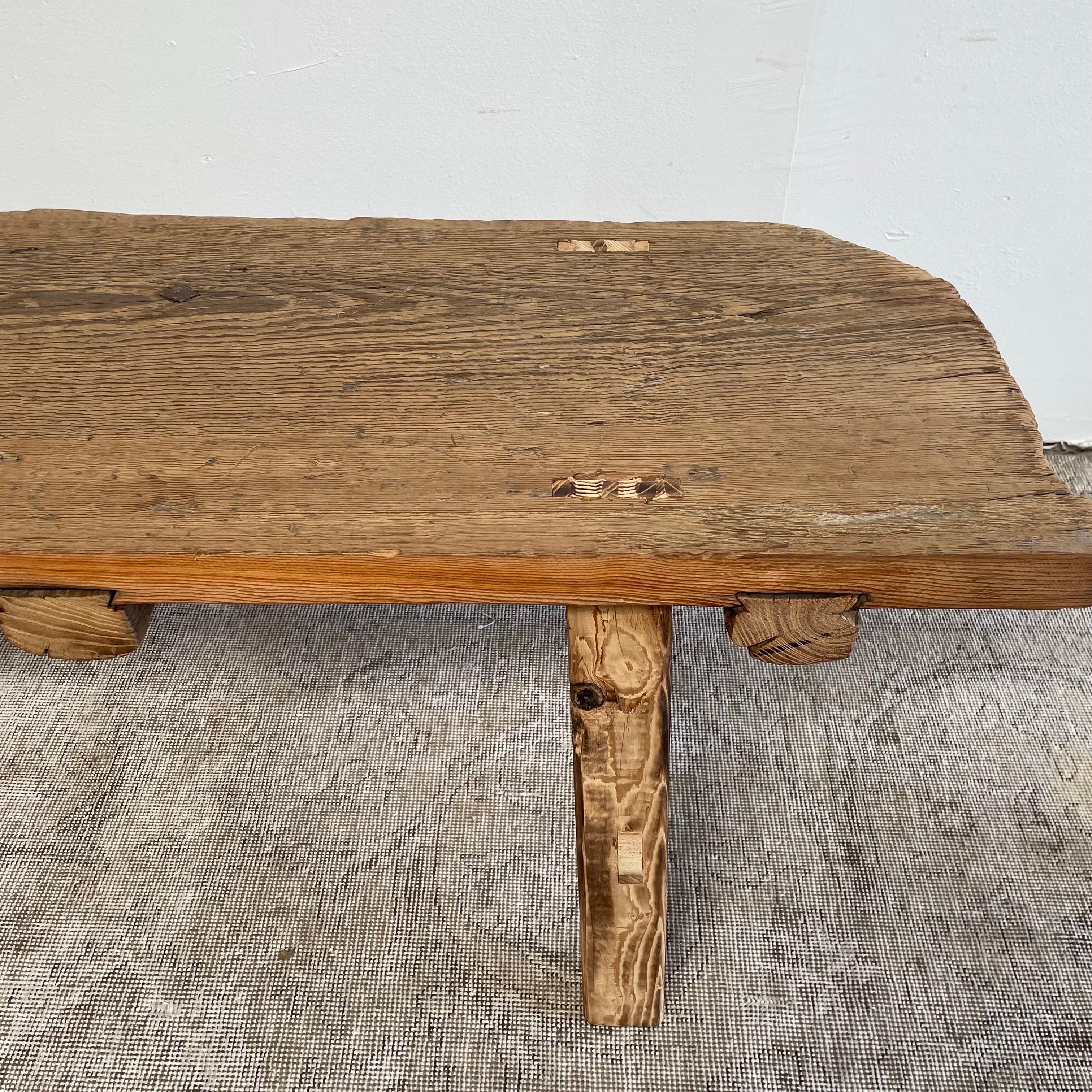 20th Century Vintage Elm Wood Coffee Table or Wide Seat Bench For Sale