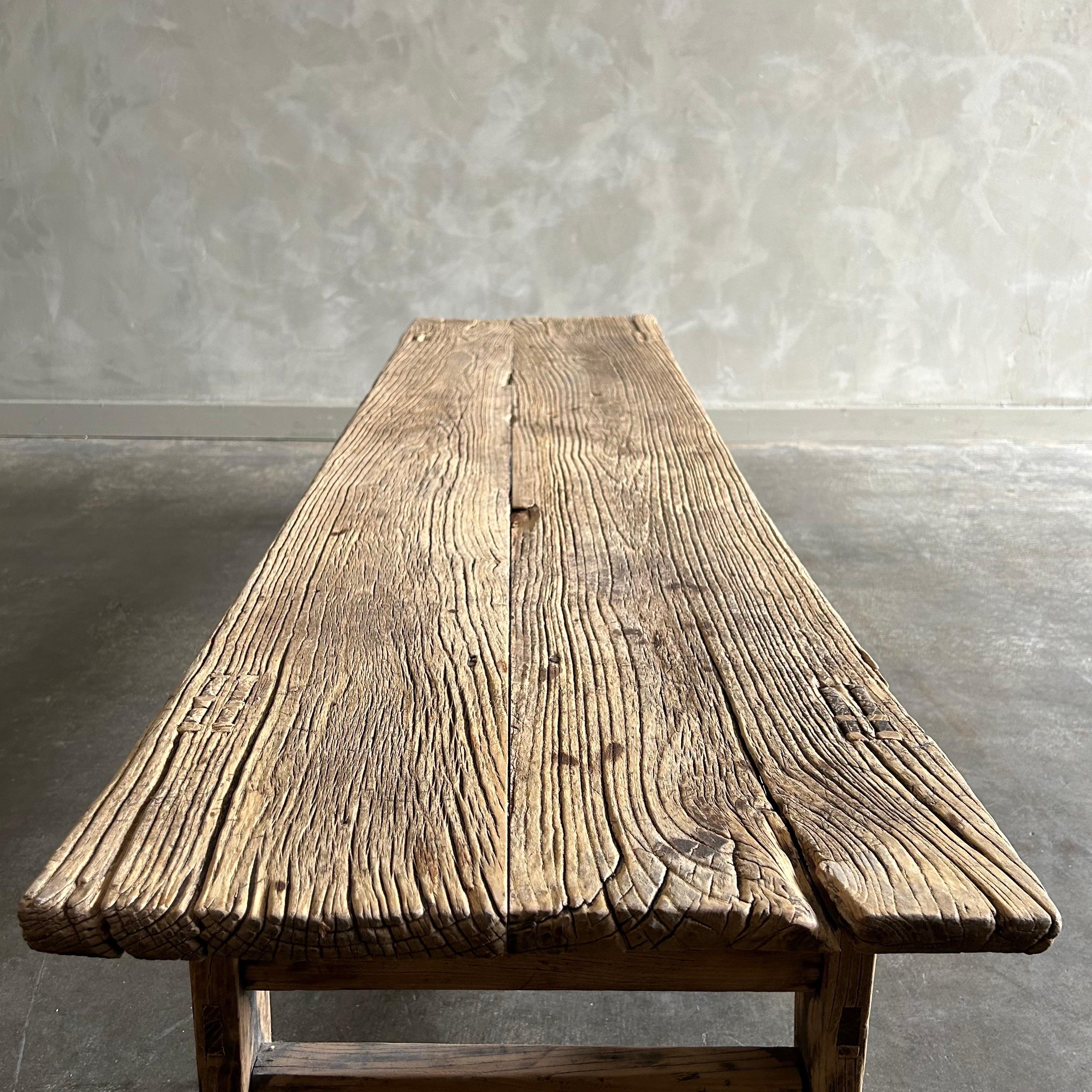 Vintage Elm Wood Coffee Table Wabi Sabi Style For Sale 3