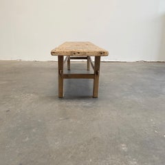 Vintage Elm Wood Coffee Table Wide Seat Bench