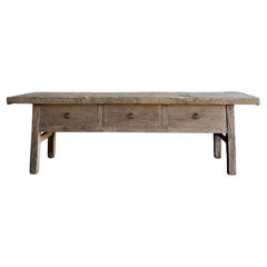Vintage Elm Wood Coffee Table with Drawers