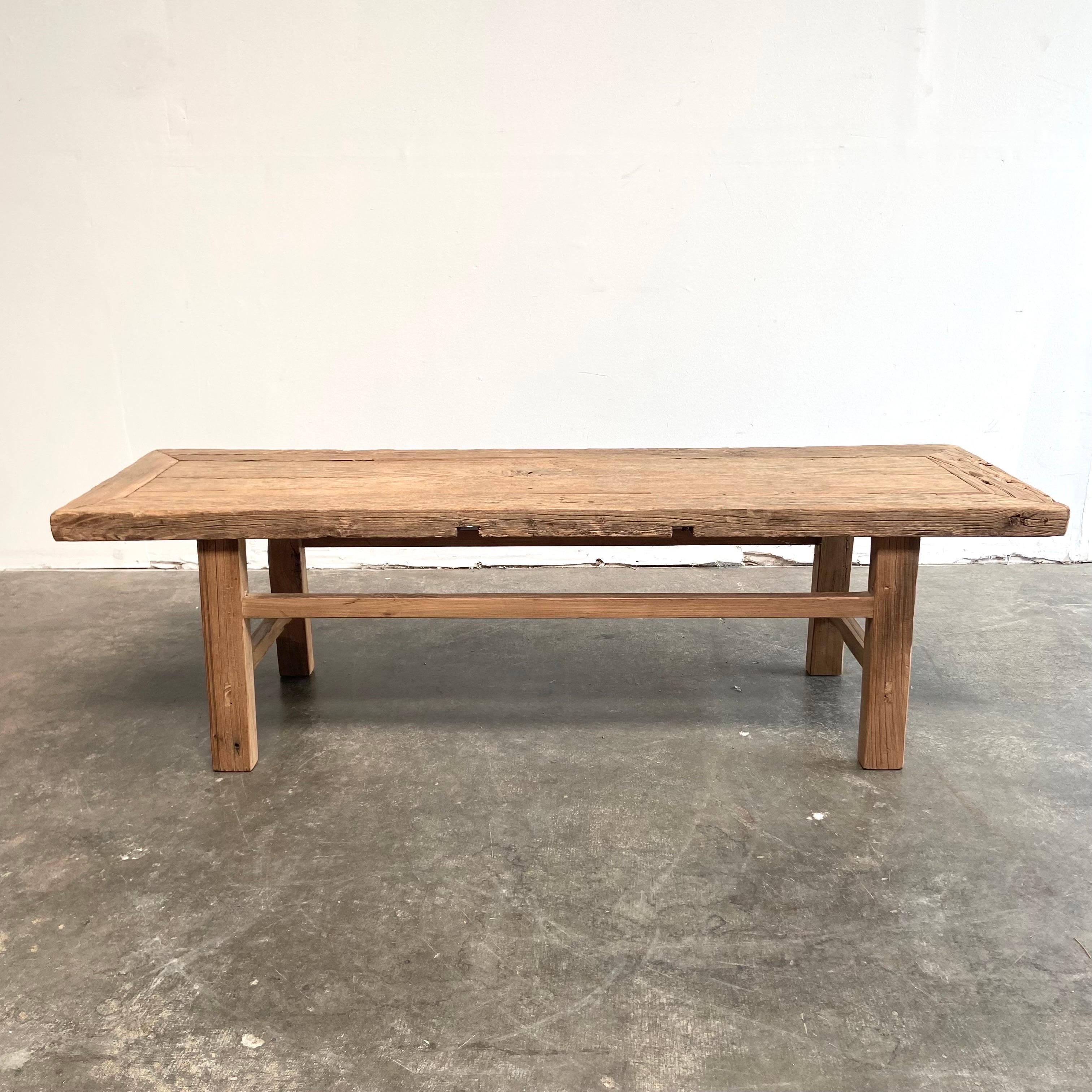 Vintage Elm Wood Coffee Table with Natural Patina For Sale 7