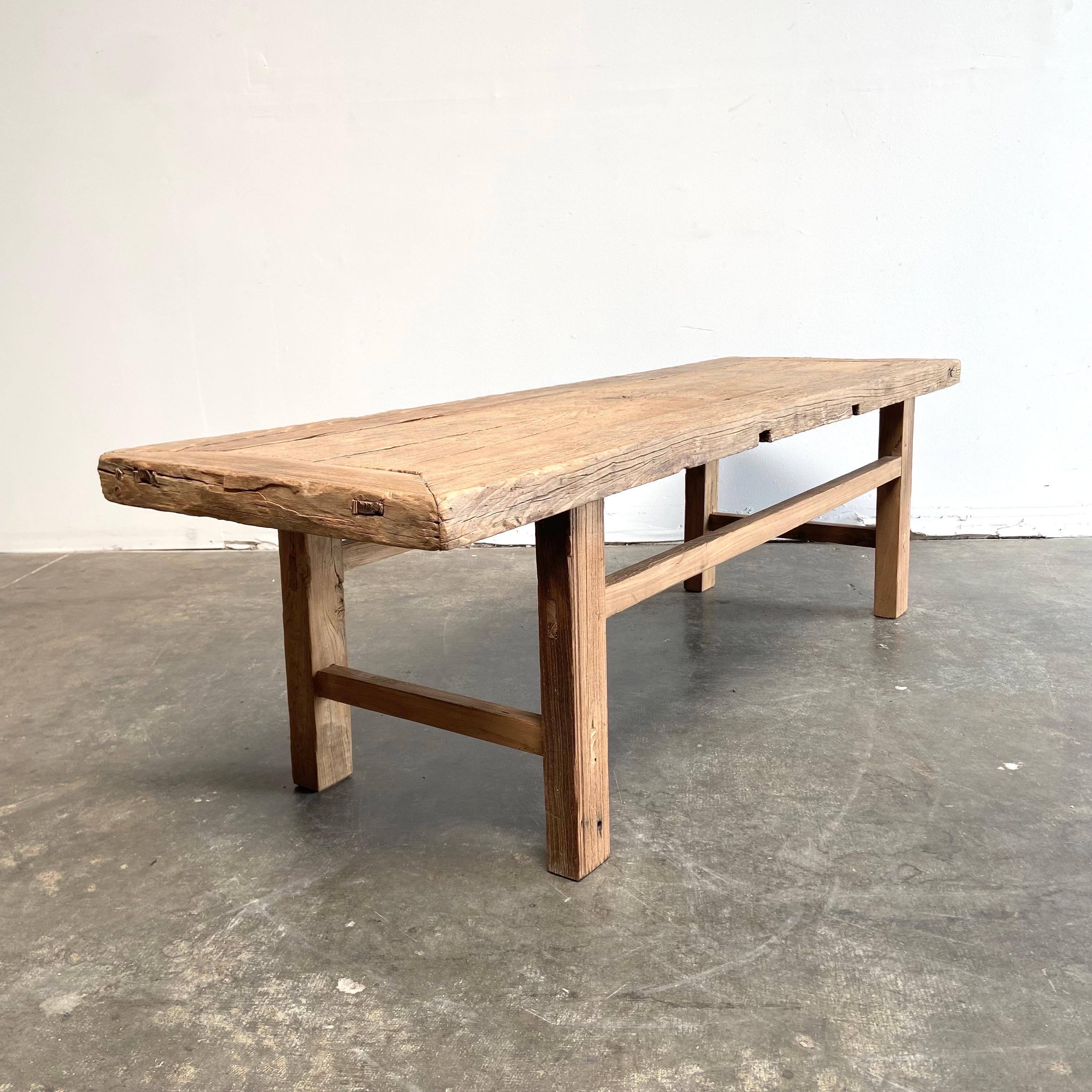 Vintage antique elm wood coffee table with beautiful antique weathered patina top.
These are the real vintage antique elm wood coffee table! Beautiful antique patina, with weathering and age, these are solid and sturdy ready for daily use, use as a