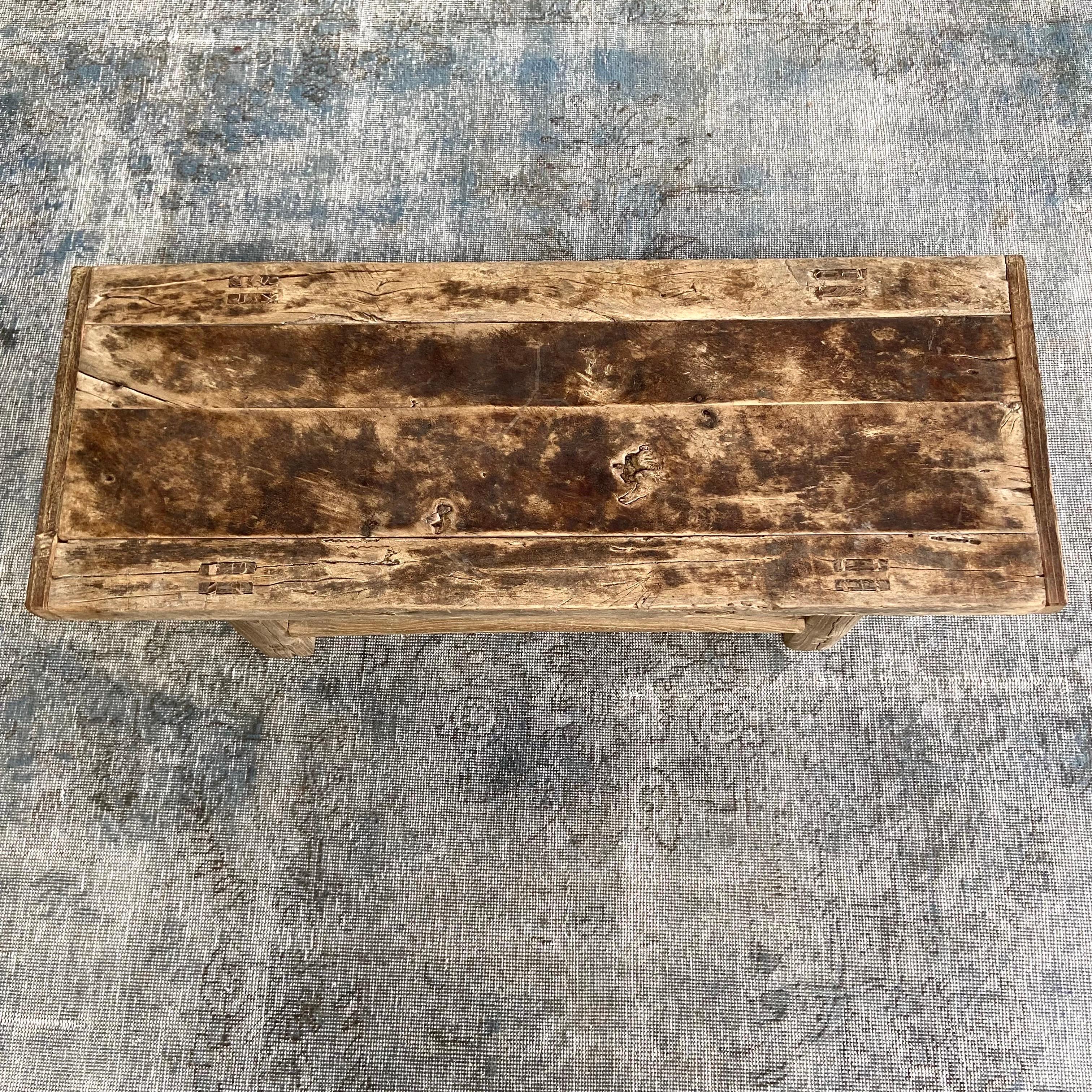 Vintage antique elm wood coffee table with beautiful antique weathered patina top. These are the real vintage antique elm wood coffee table! Beautiful antique patina, with weathering and age, these are solid and sturdy ready for daily use, use as a