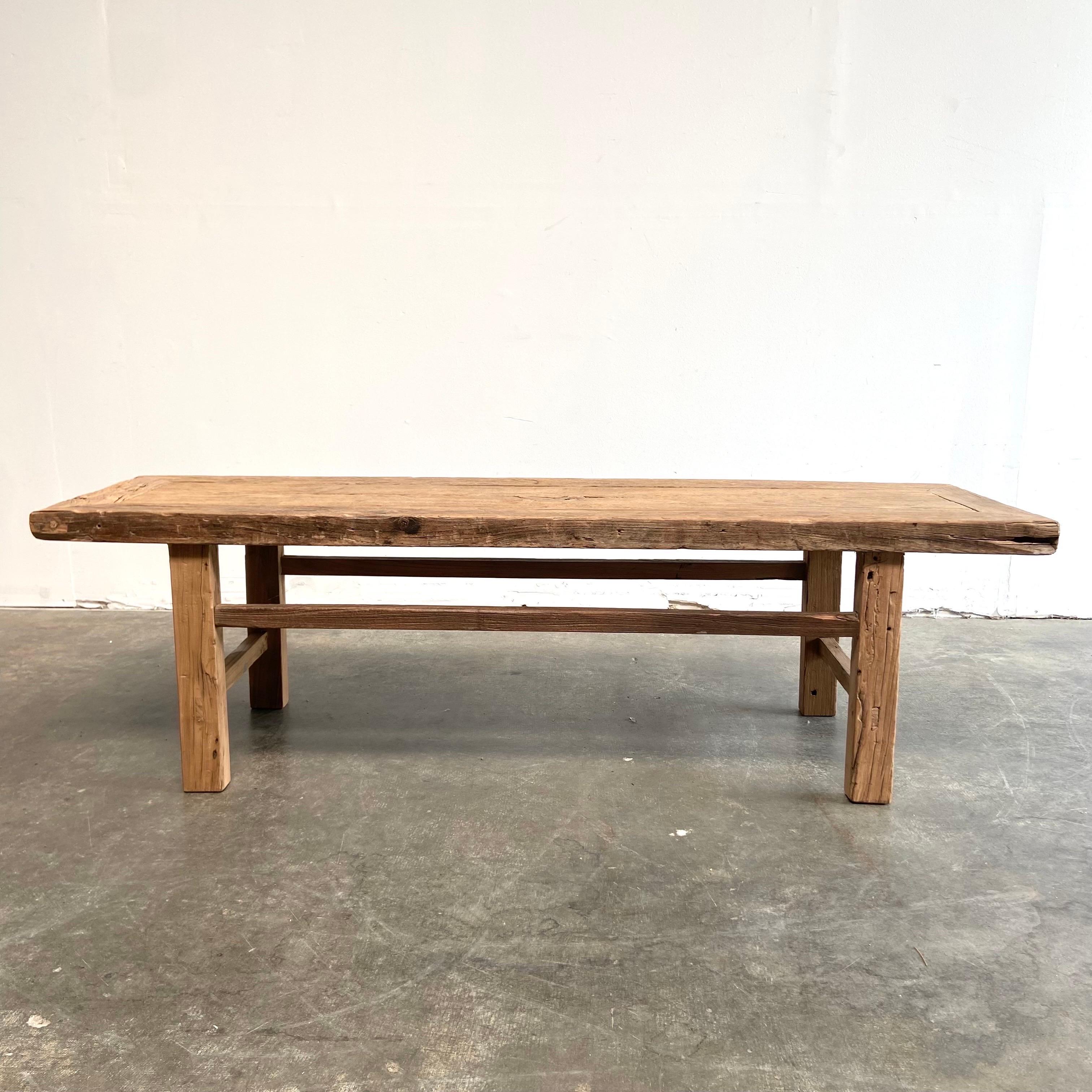 20th Century Vintage Elm Wood Coffee Table with Natural Patina For Sale