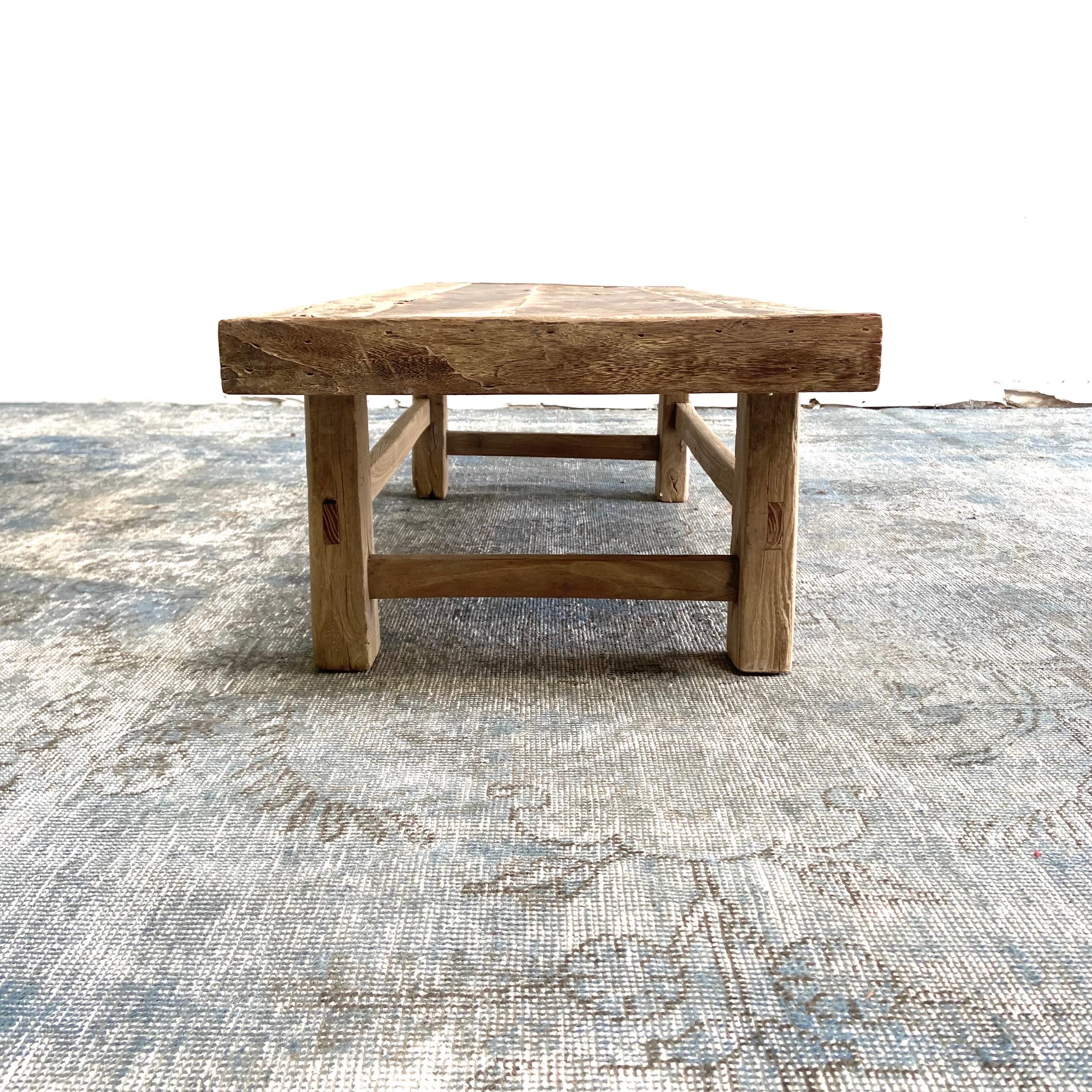 20th Century Vintage Elm Wood Coffee Table with Natural Patina