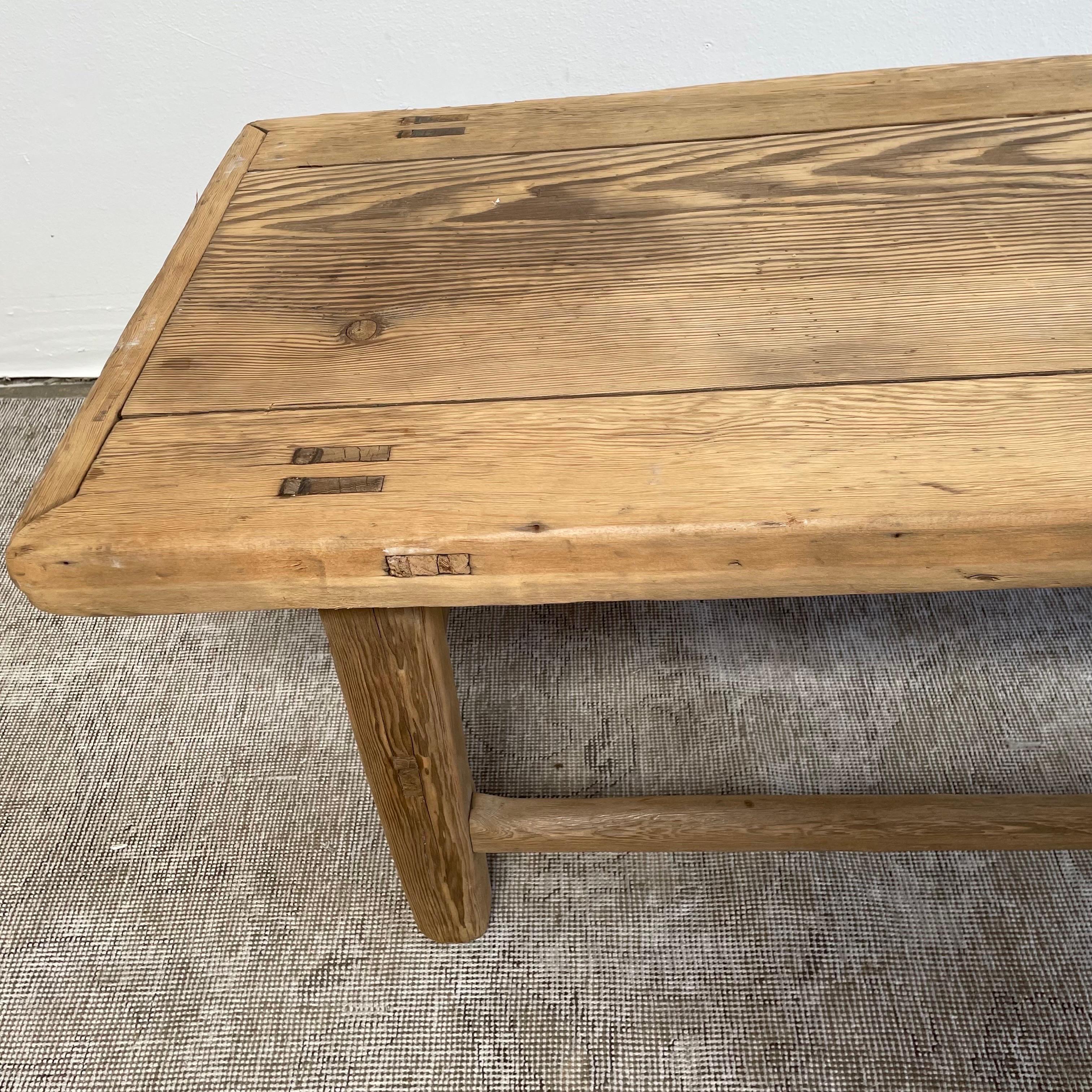Vintage Elm Wood Coffee Table with Natural Patina 2