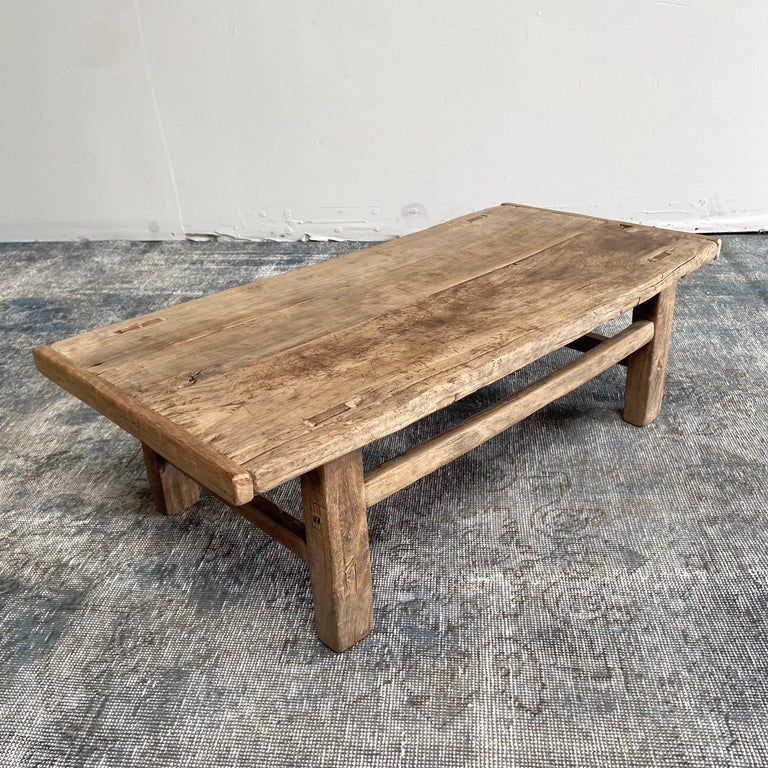 Vintage Elm Wood Coffee Table with Natural Patina at 1stDibs