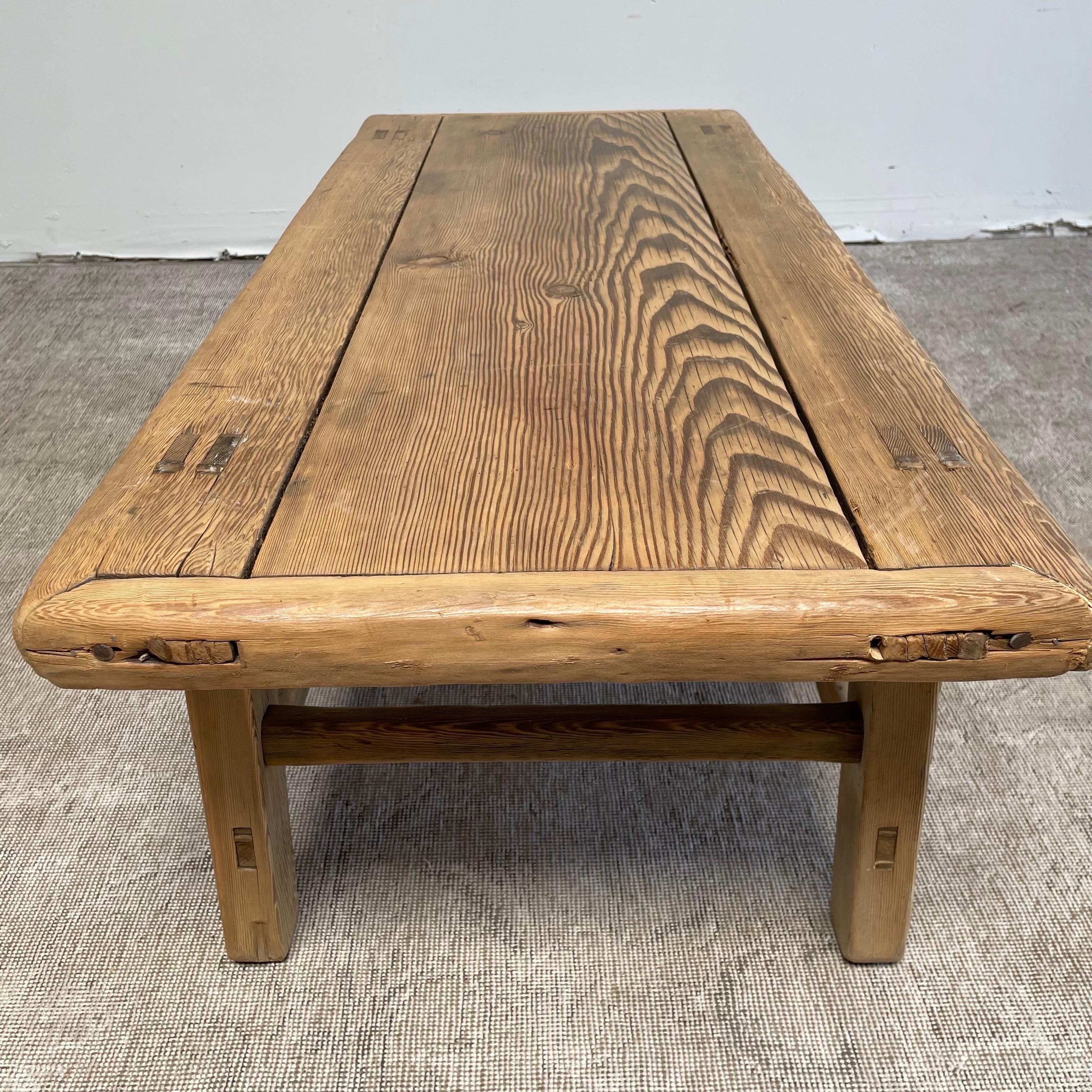 Vintage Elm Wood Coffee Table with Natural Patina 3