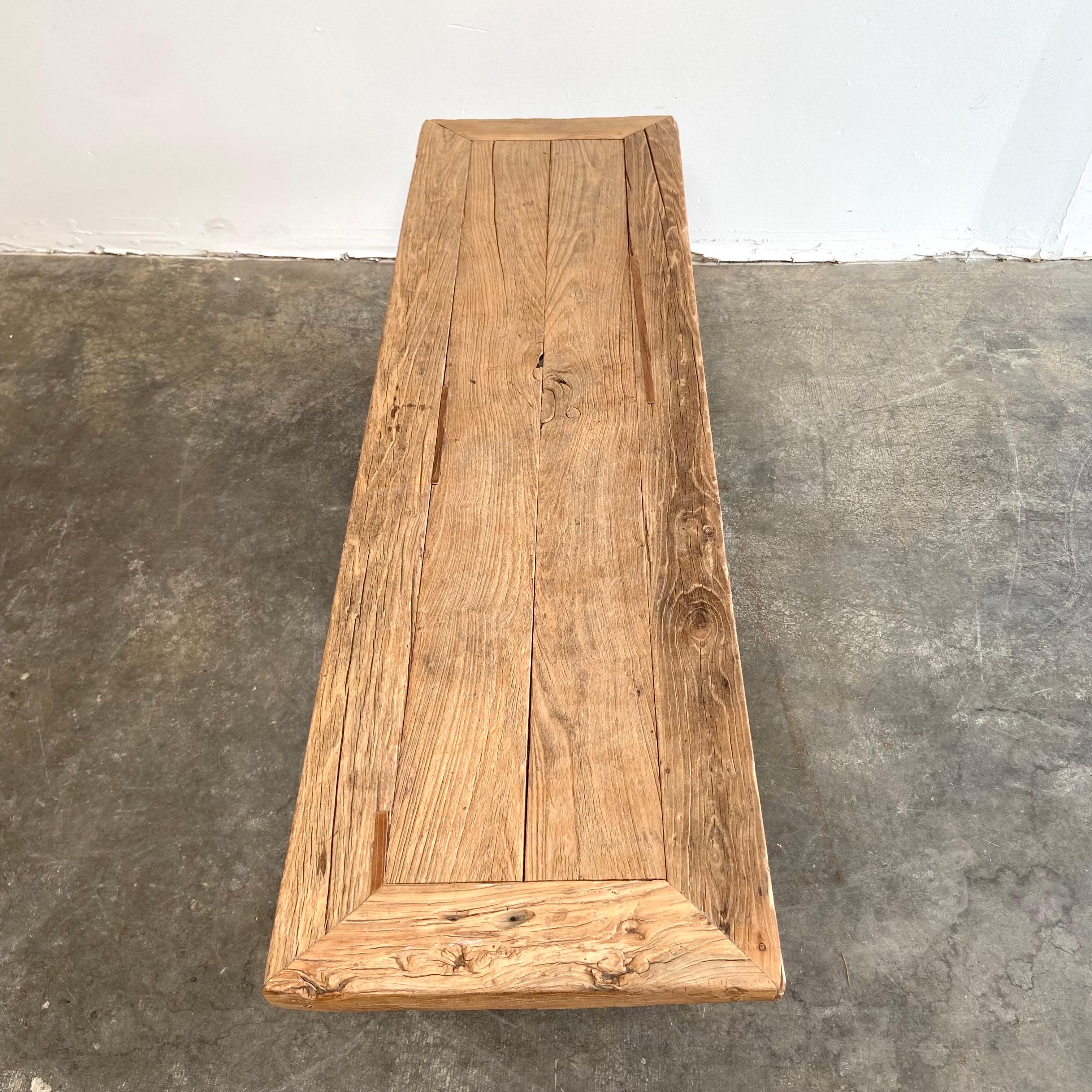 Vintage Elm Wood Coffee Table with Natural Patina For Sale 3