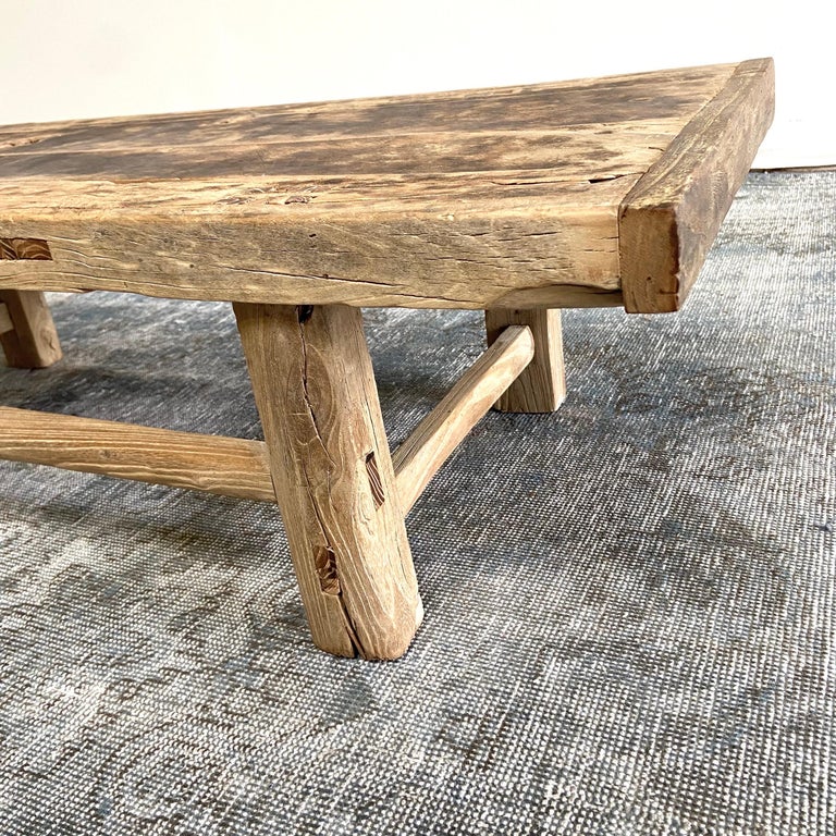 Vintage Elm Wood Coffee Table with Natural Patina For Sale at 1stDibs