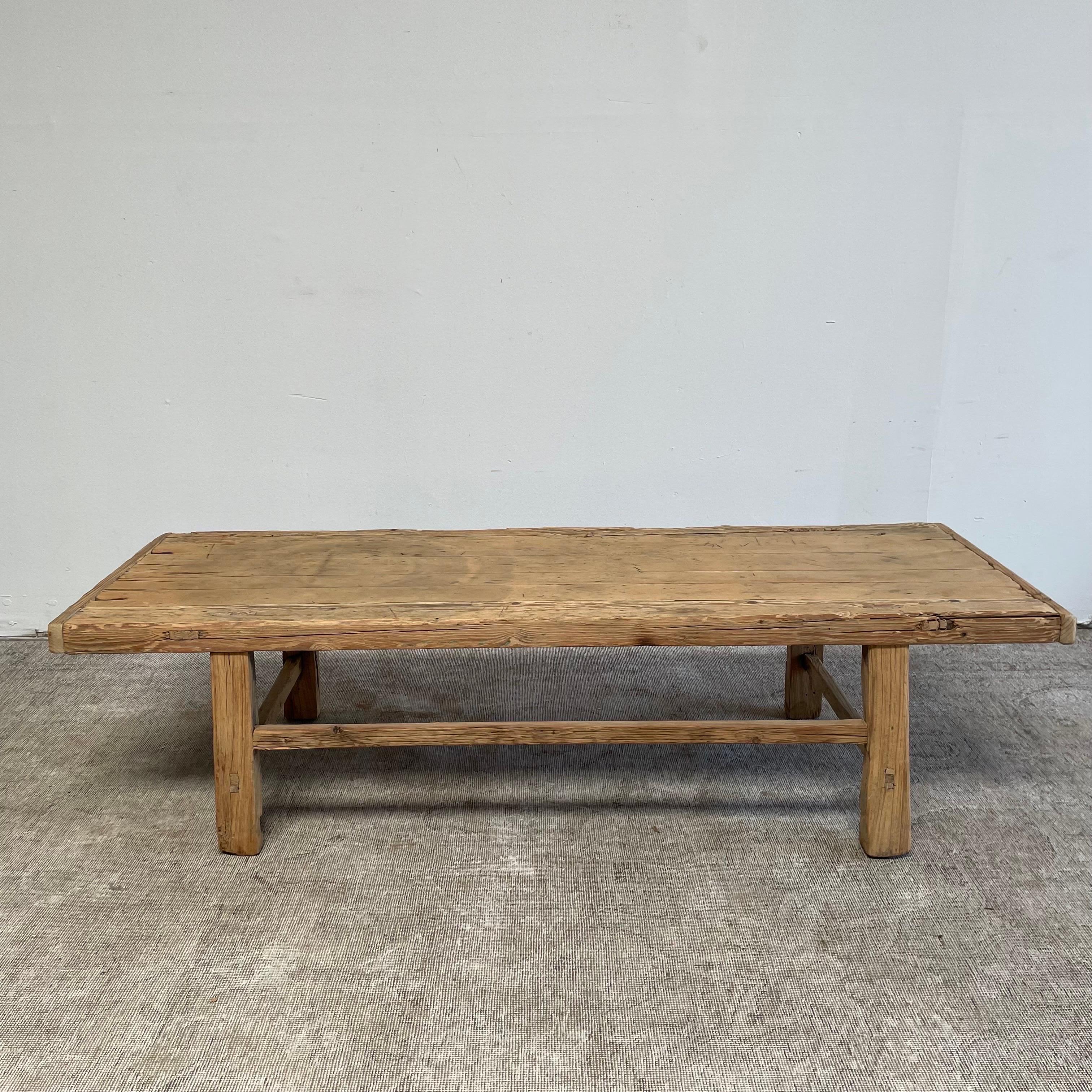 Vintage Elm Wood Coffee Table with Natural Patina 4